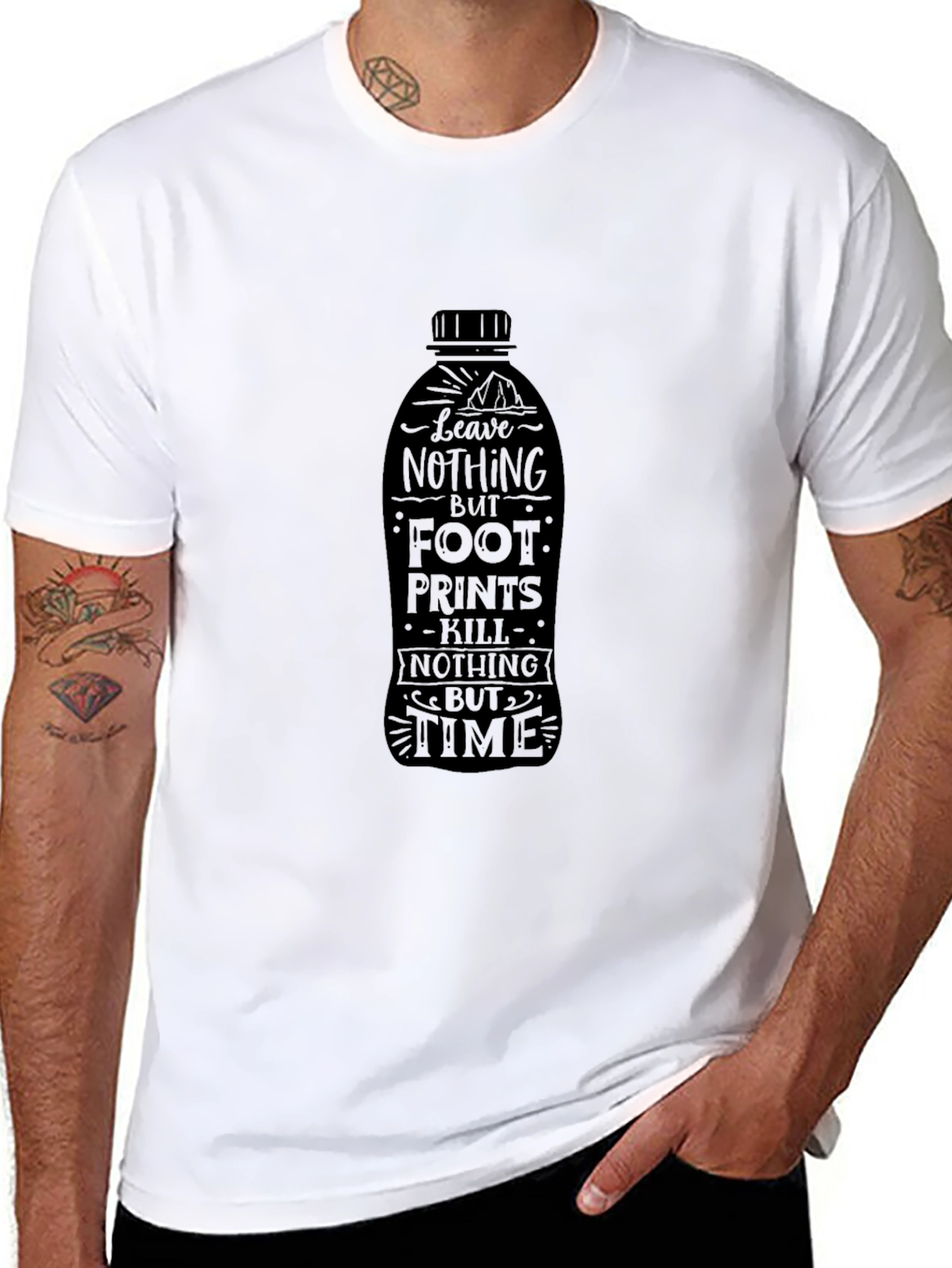 Eco-Friendly Black Graphic Tee - Leave Nothing But Footprints