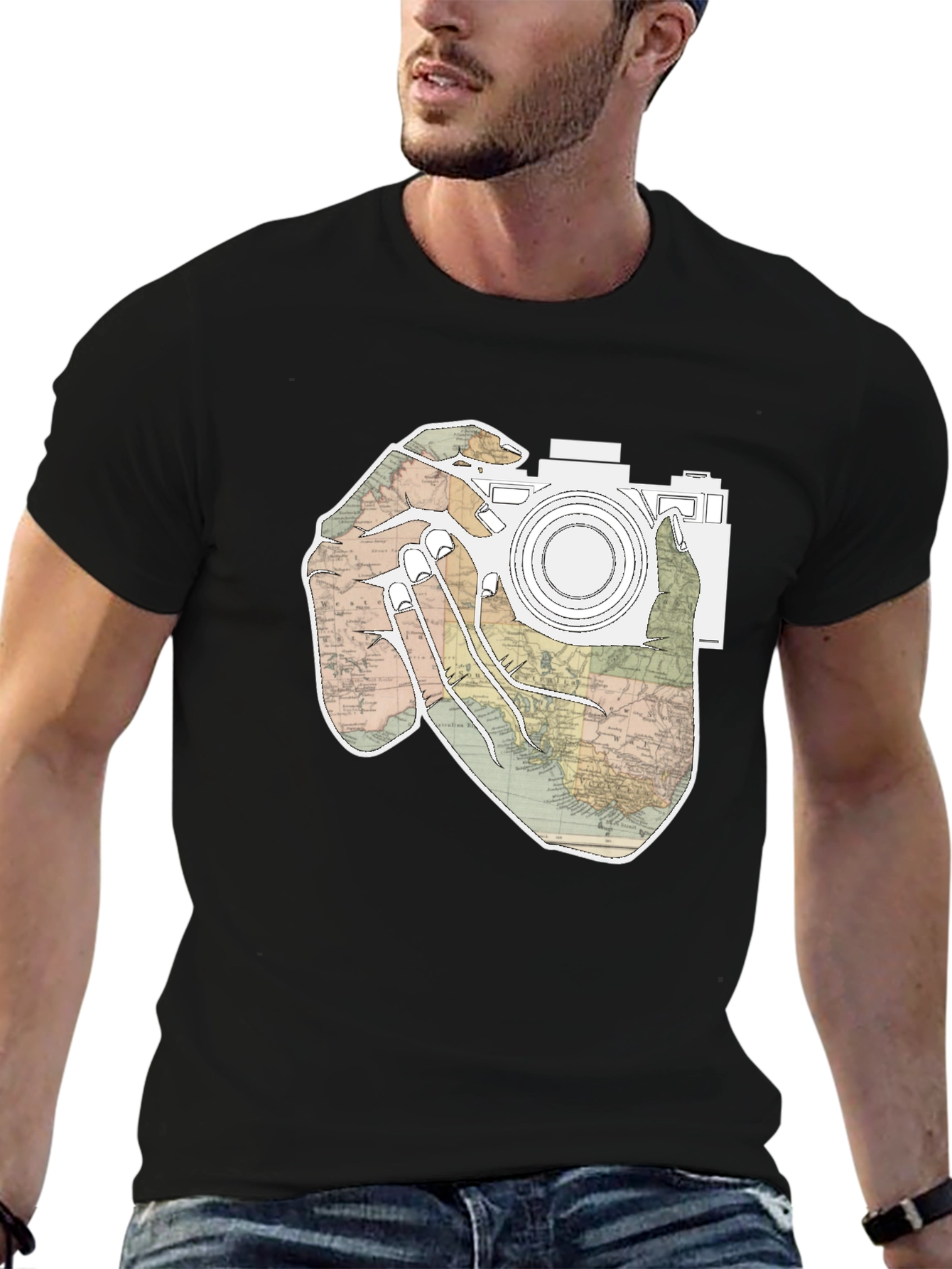 World Map Camera T-Shirt