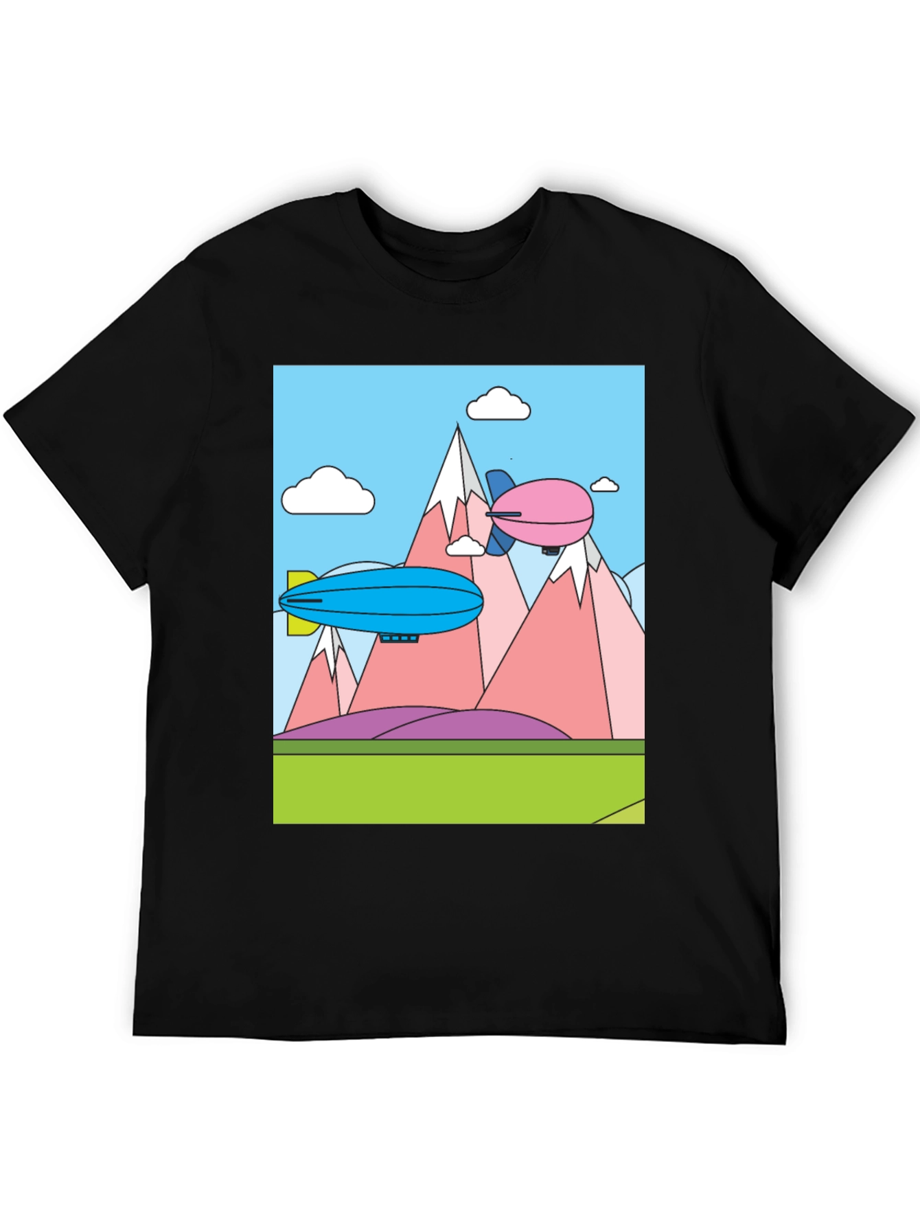Cartoon Landscape Dirigible Graphic Tee