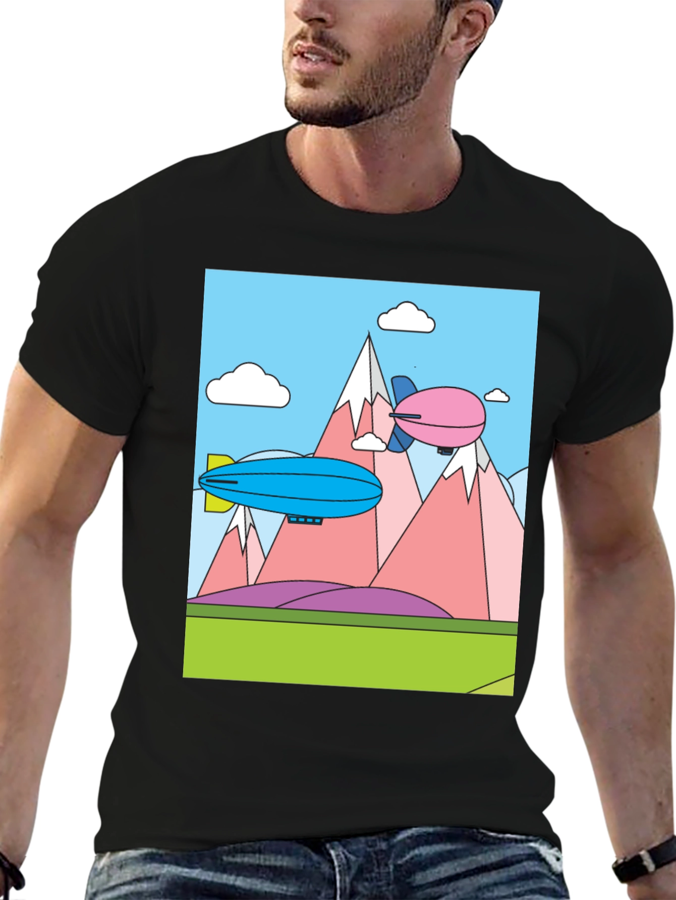 Cartoon Landscape Dirigible Graphic Tee