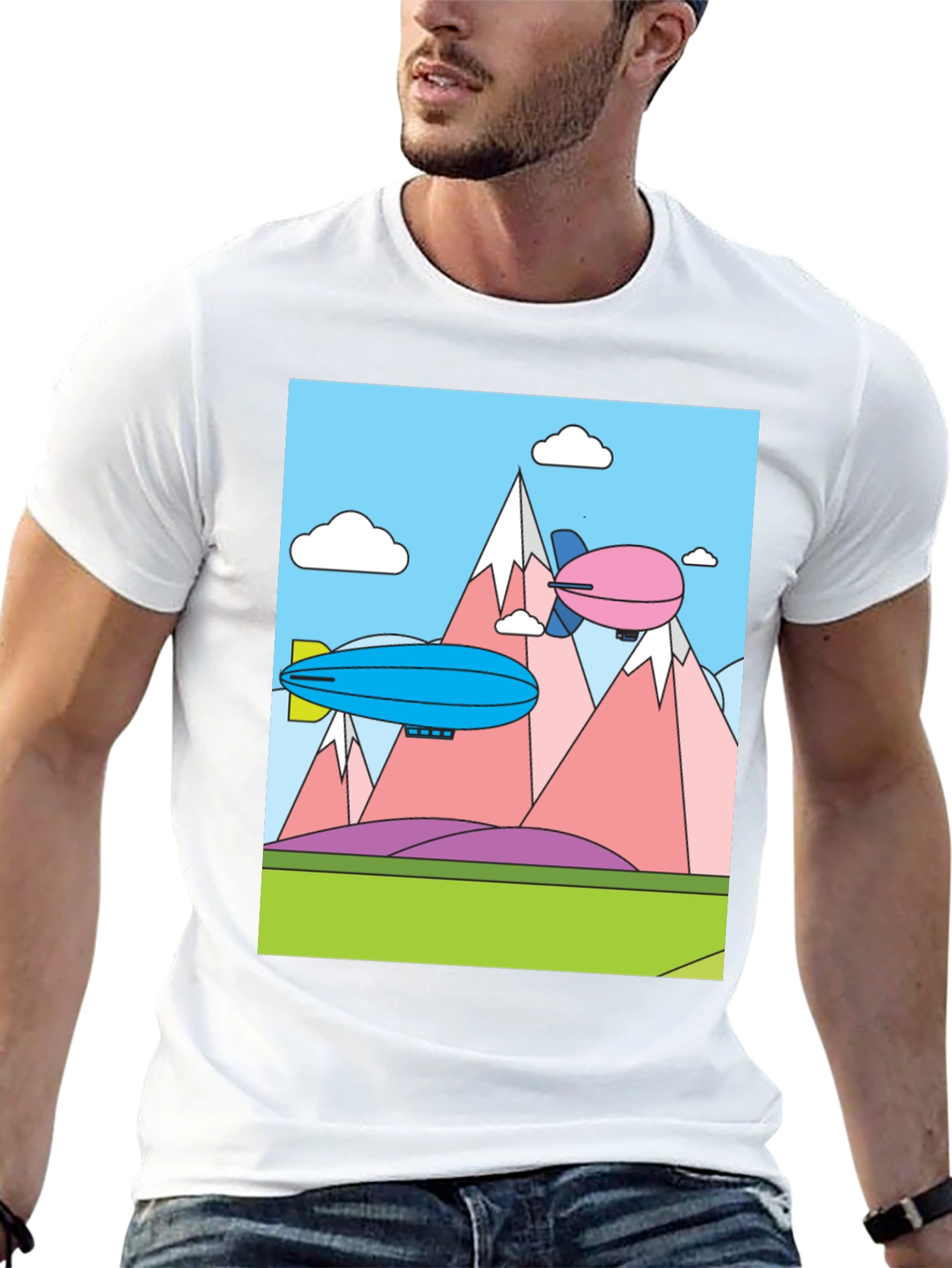 Cartoon Landscape Dirigible Graphic Tee