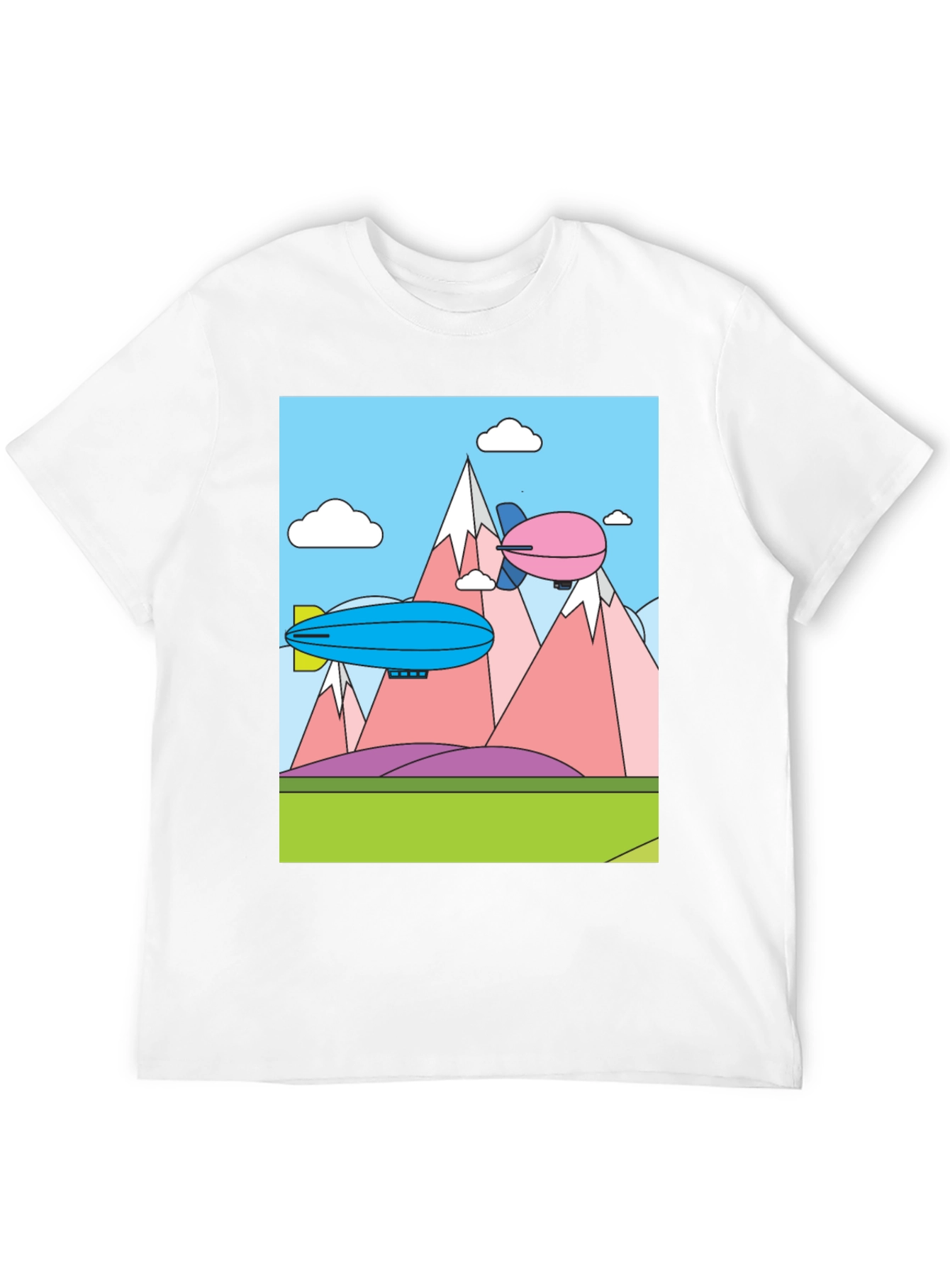 Cartoon Landscape Dirigible Graphic Tee