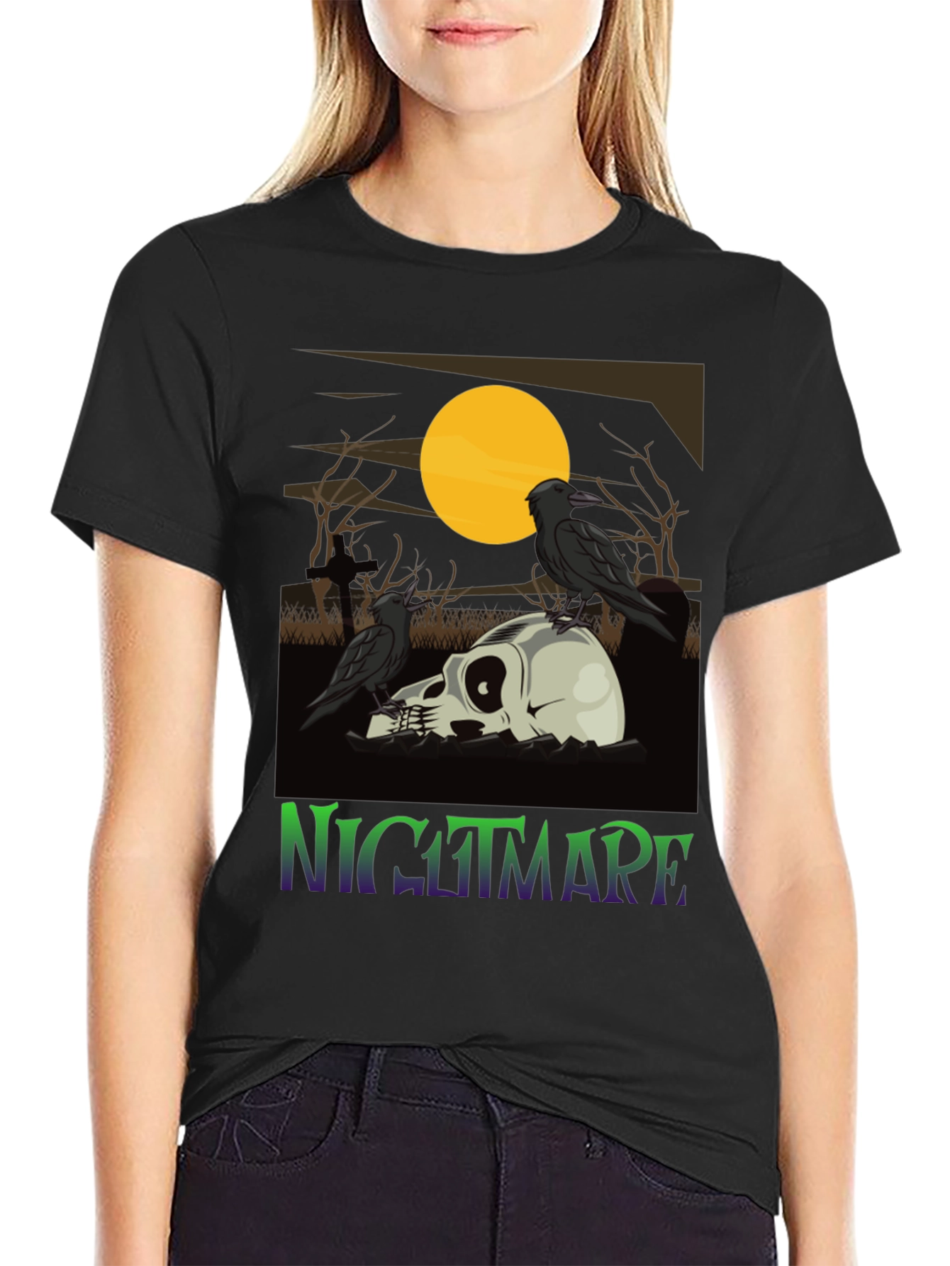 Nightmare Raven Skull Graphic Tee