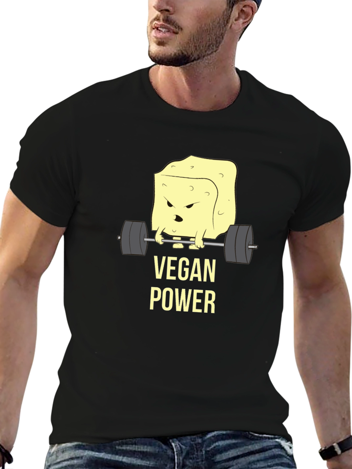 Vegan Power T-Shirt - Weightlifting Tofu Design
