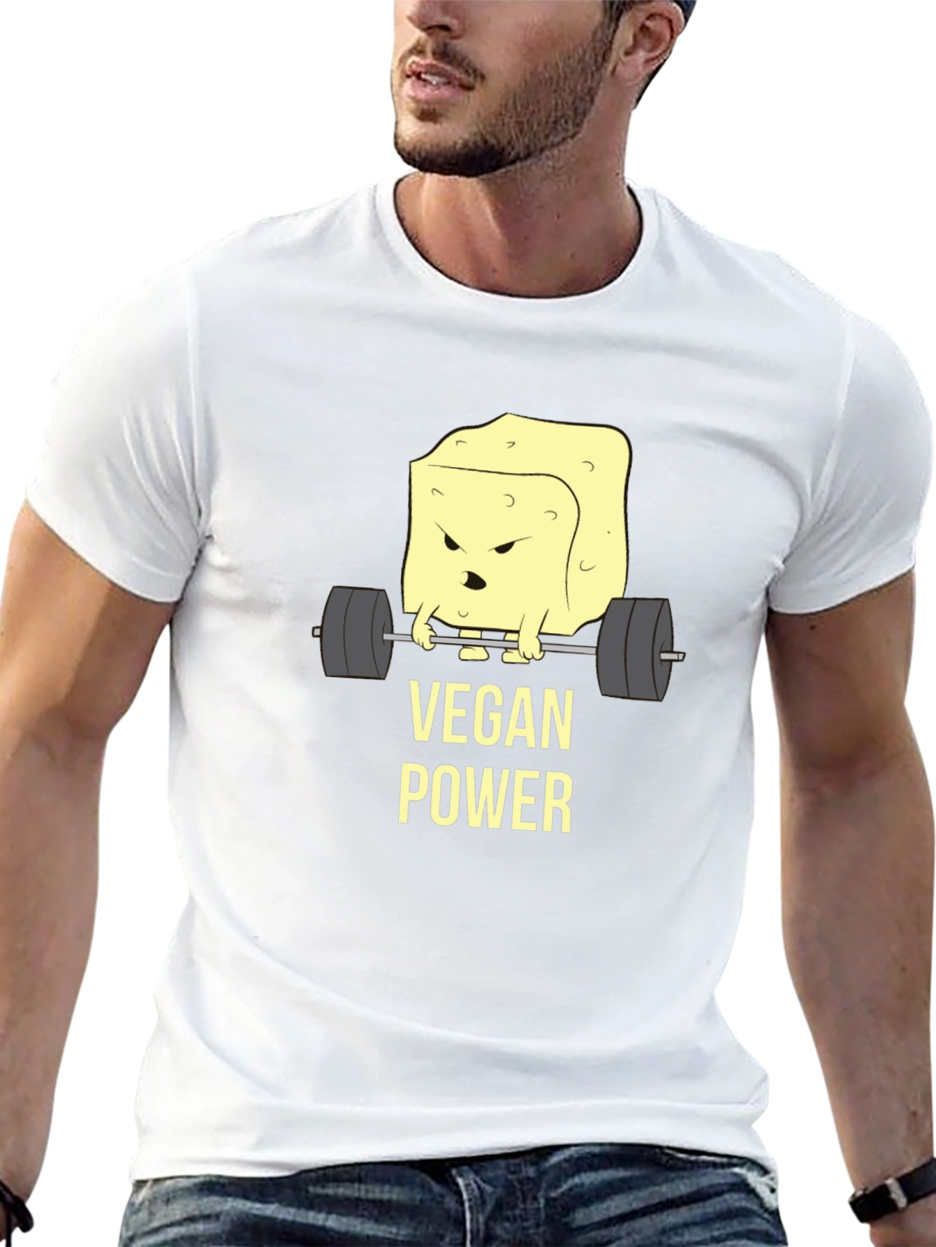 Vegan Power T-Shirt - Weightlifting Tofu Design