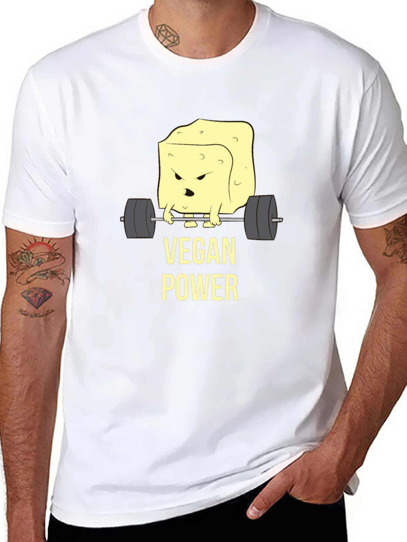Vegan Power T-Shirt - Weightlifting Tofu Design