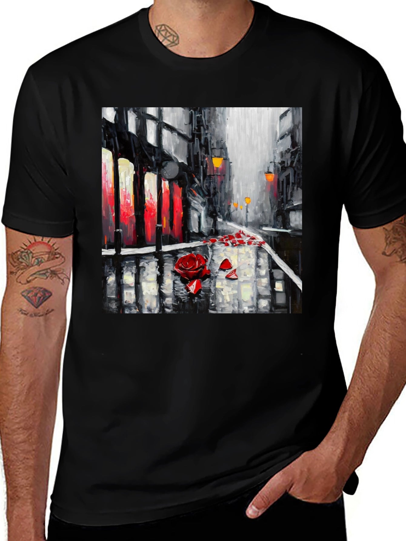 Rose City Black Tee - Artistic Streetwear