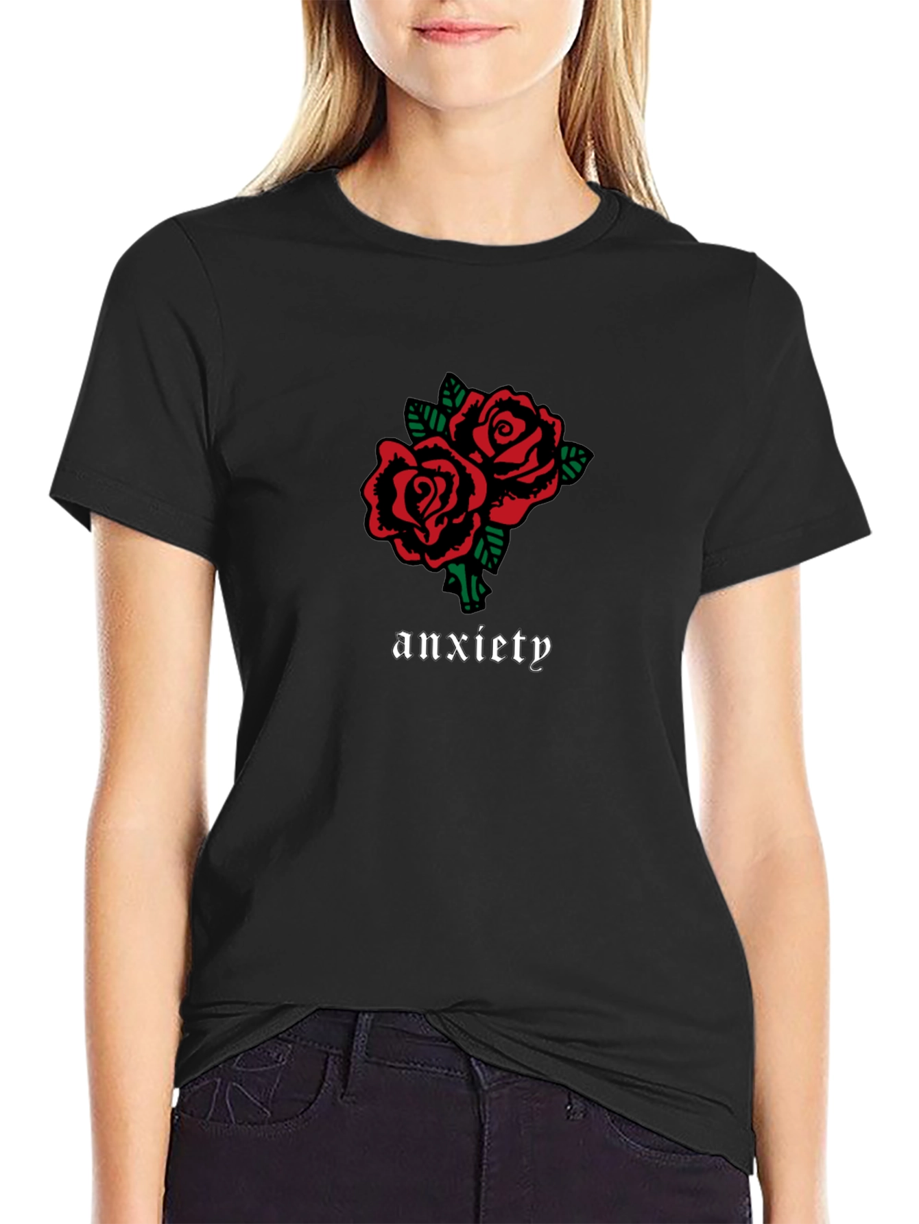 Anxiety Rose Graphic Black T-Shirt