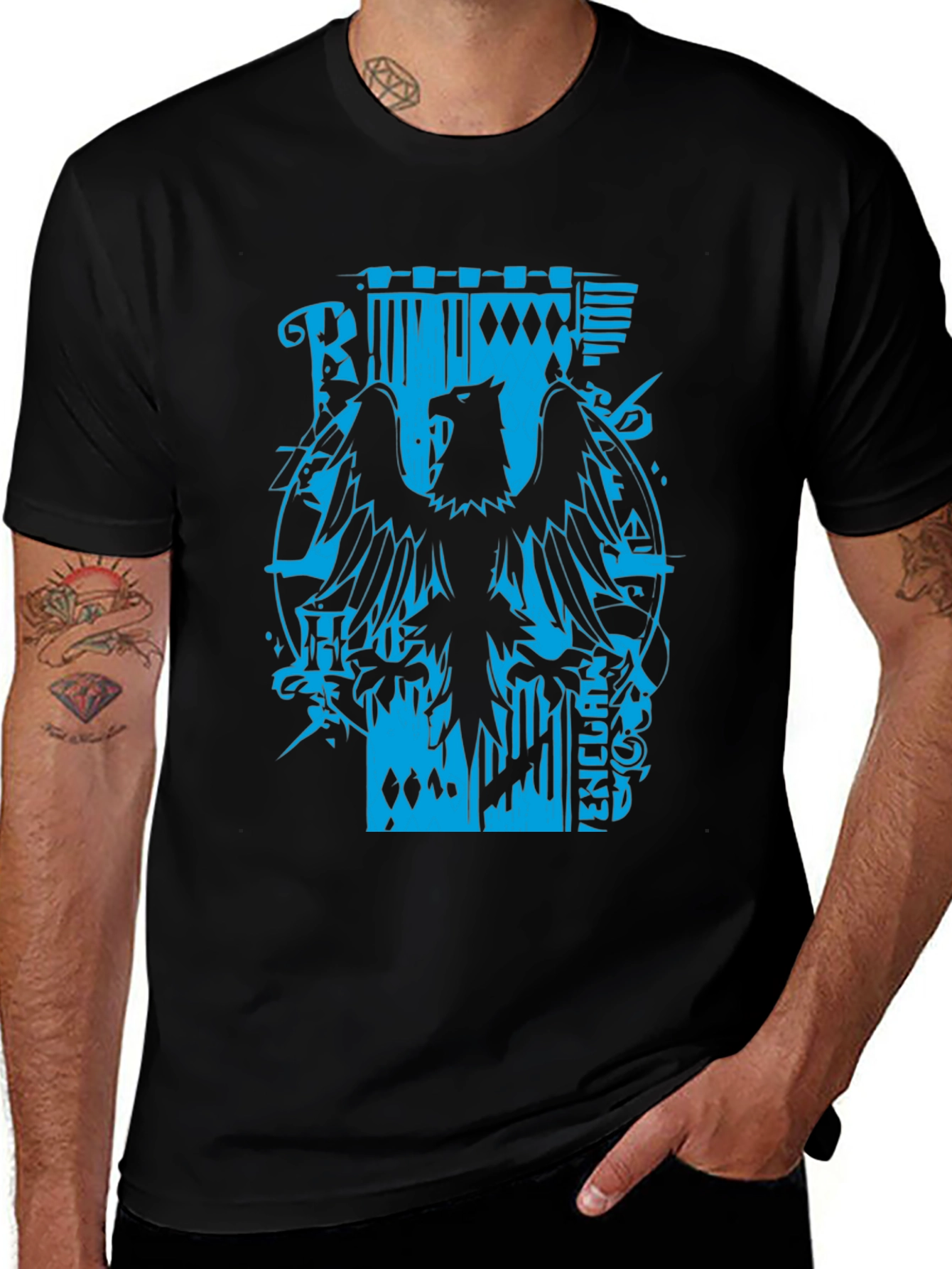 Mens Black Graphic Tee - Eagle Print