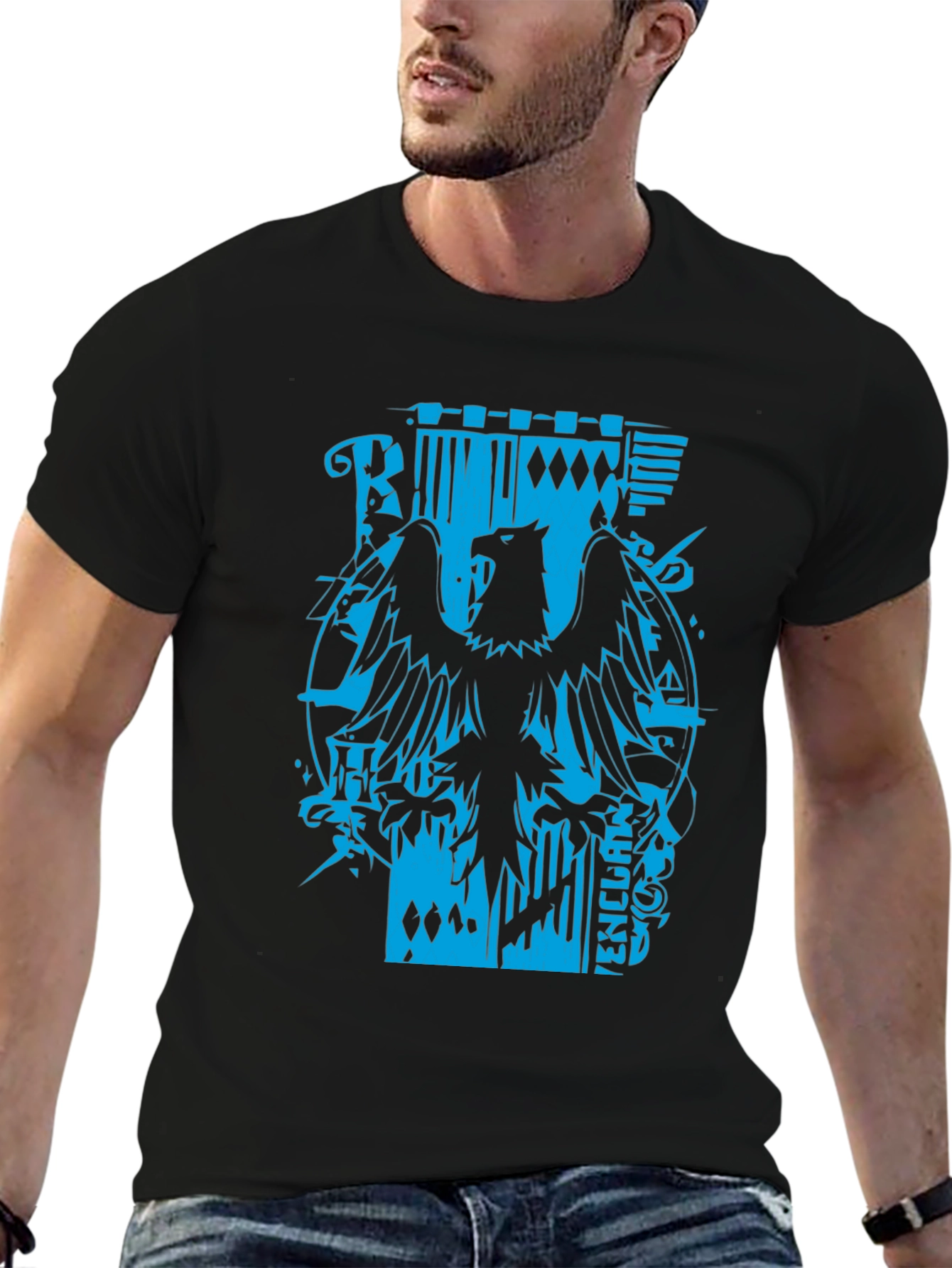 Mens Black Graphic Tee - Eagle Print