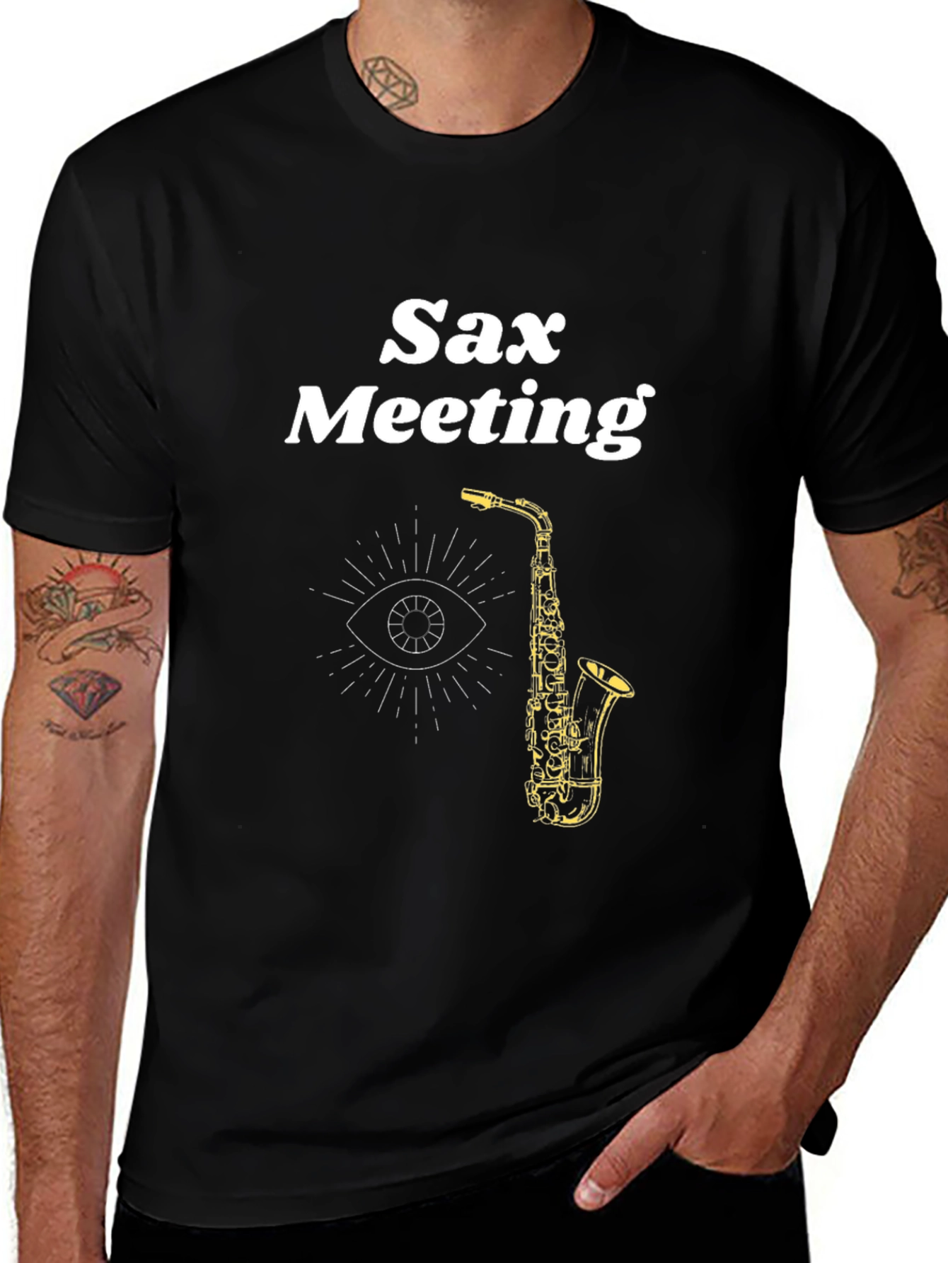 Sax Meeting Black Graphic Tee - Cool Musician T-Shirt