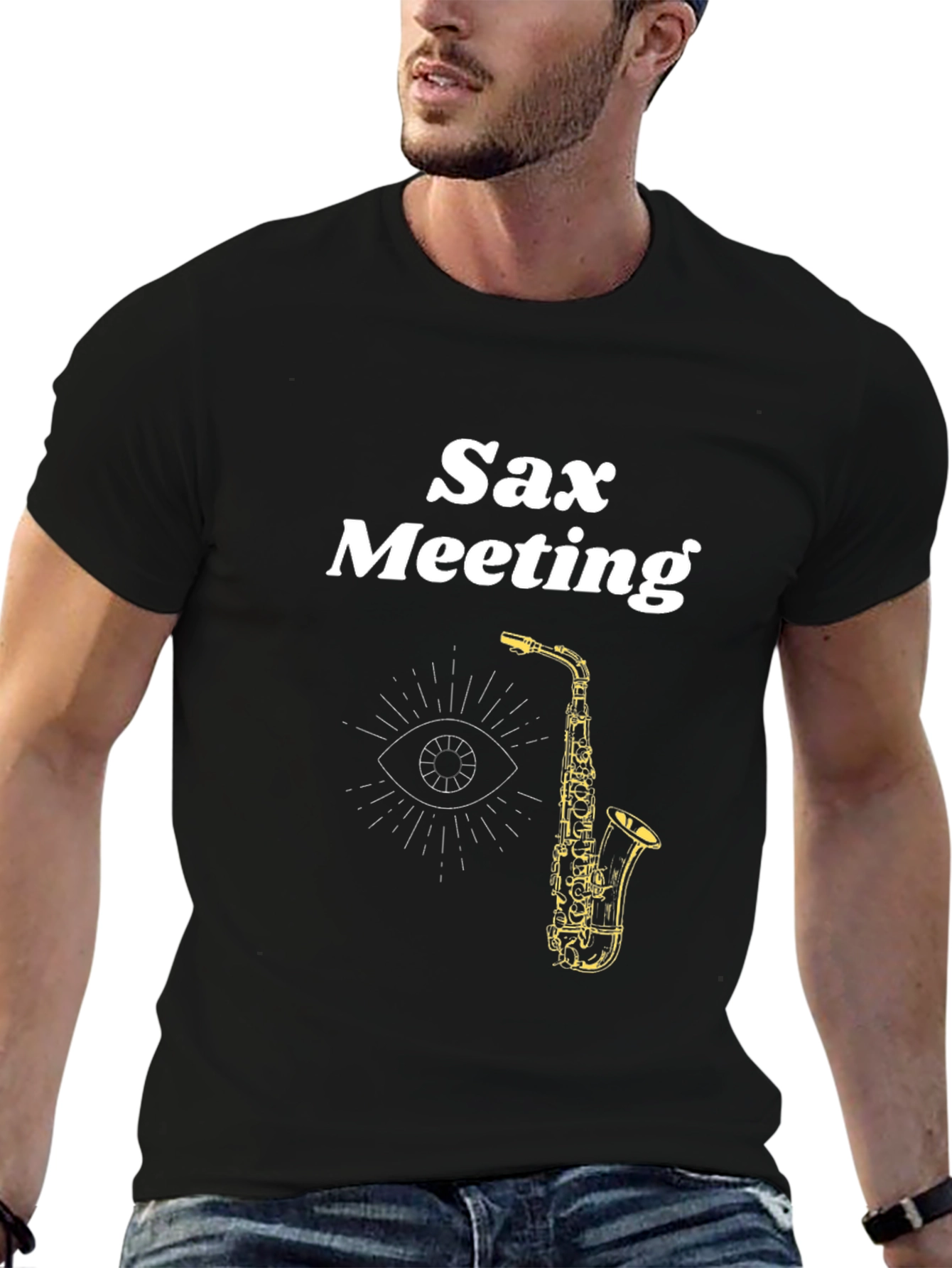 Sax Meeting Black Graphic Tee - Cool Musician T-Shirt