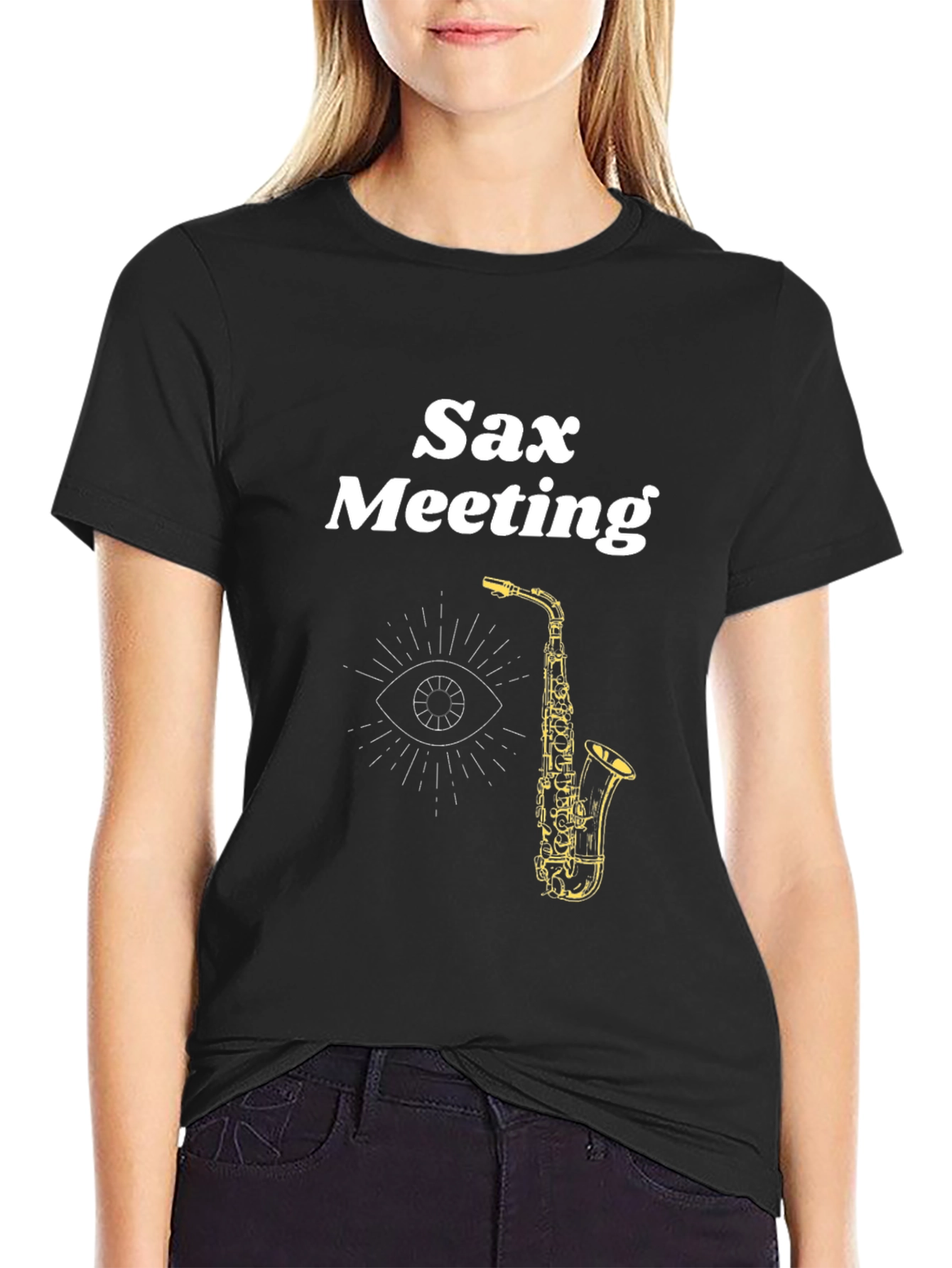 Sax Meeting Black Graphic Tee - Cool Musician T-Shirt