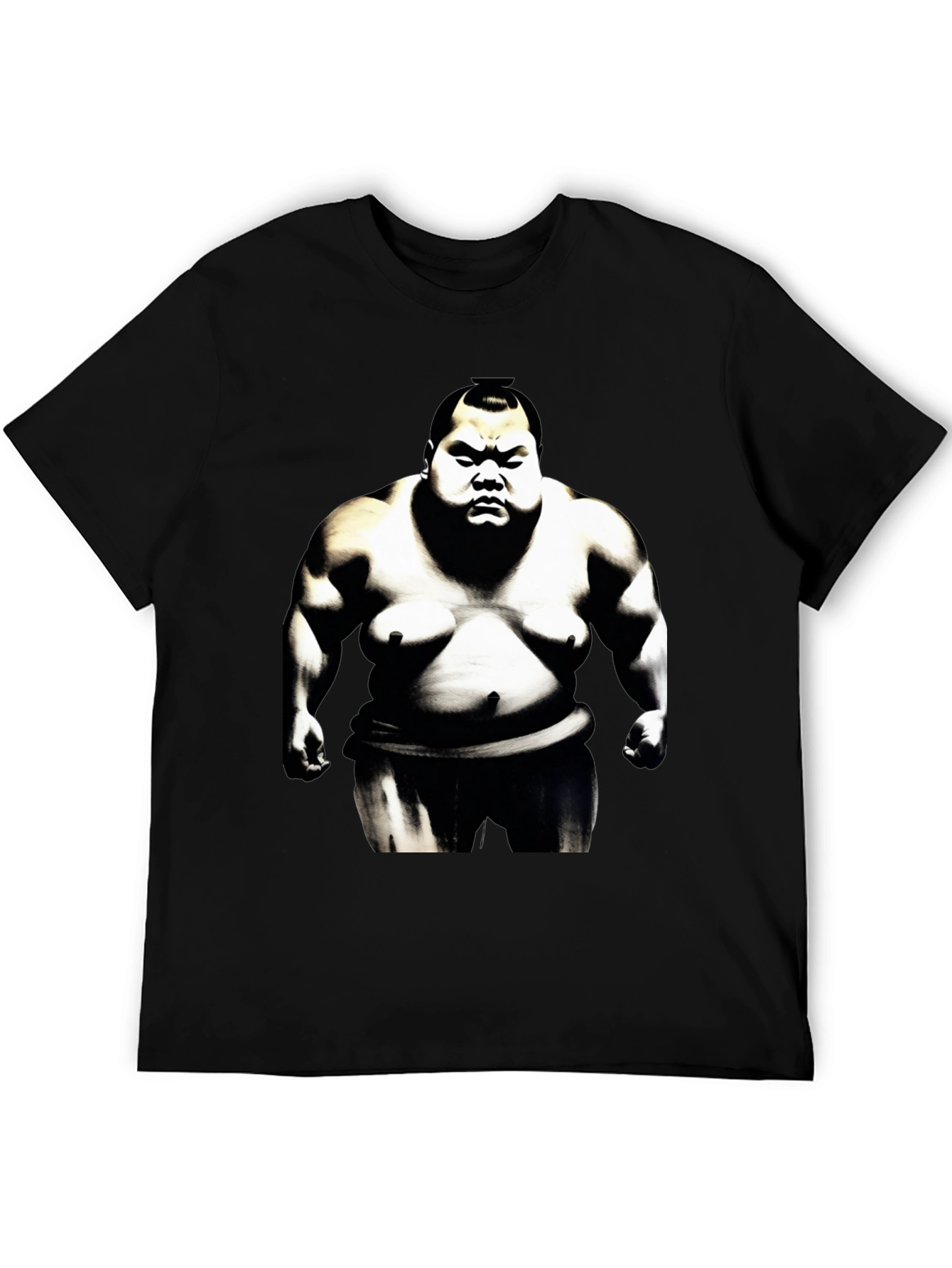 Sumo Wrestler Graphic Tee - Black Cotton Blend