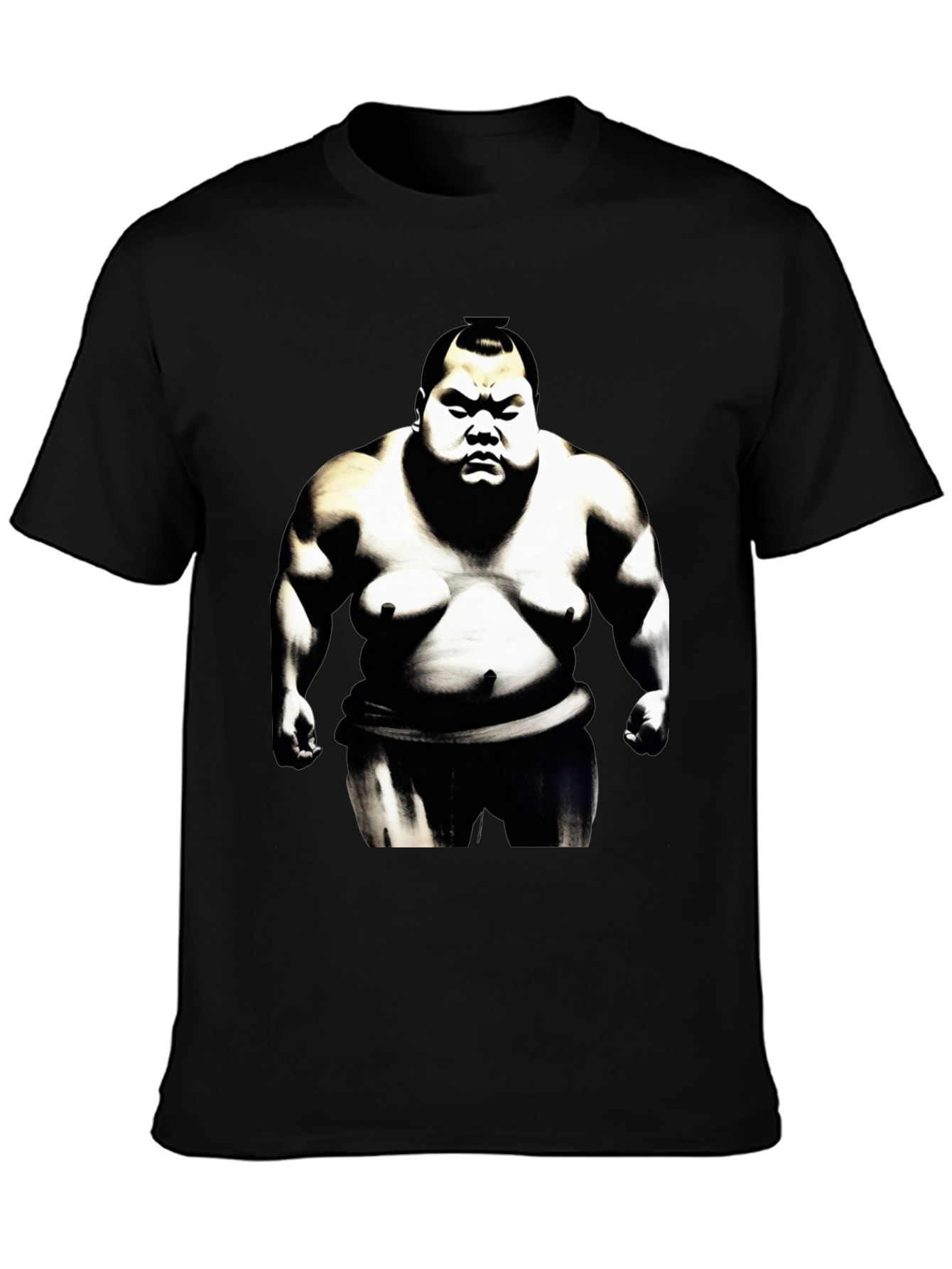 Sumo Wrestler Graphic Tee - Black Cotton Blend