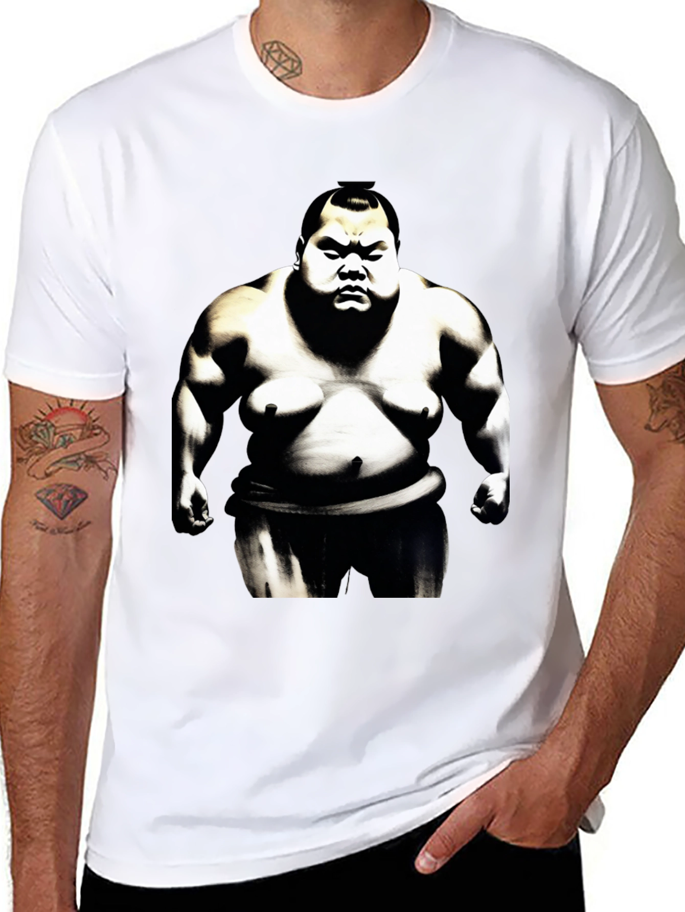 Sumo Wrestler Graphic Tee - Black Cotton Blend