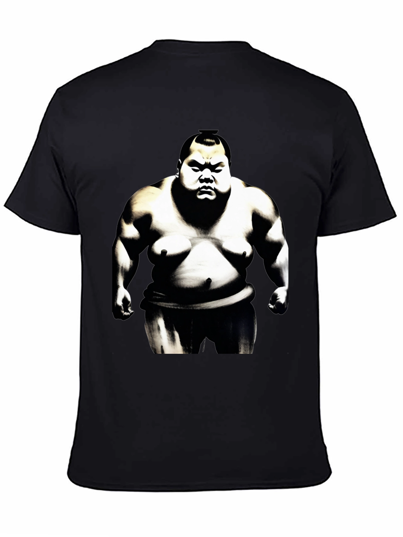 Sumo Wrestler Graphic Tee - Black Cotton Blend
