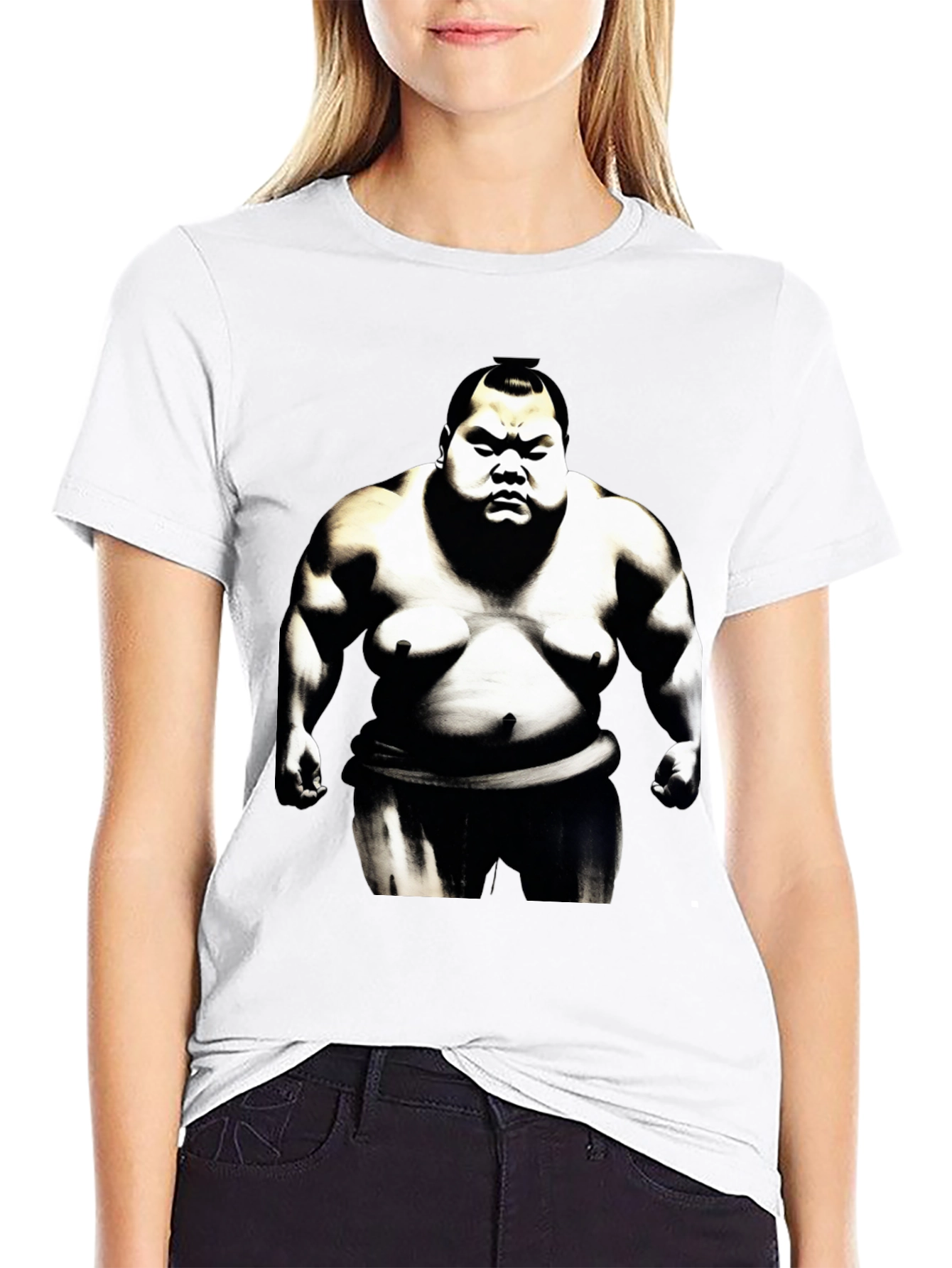 Sumo Wrestler Graphic Tee - Black Cotton Blend