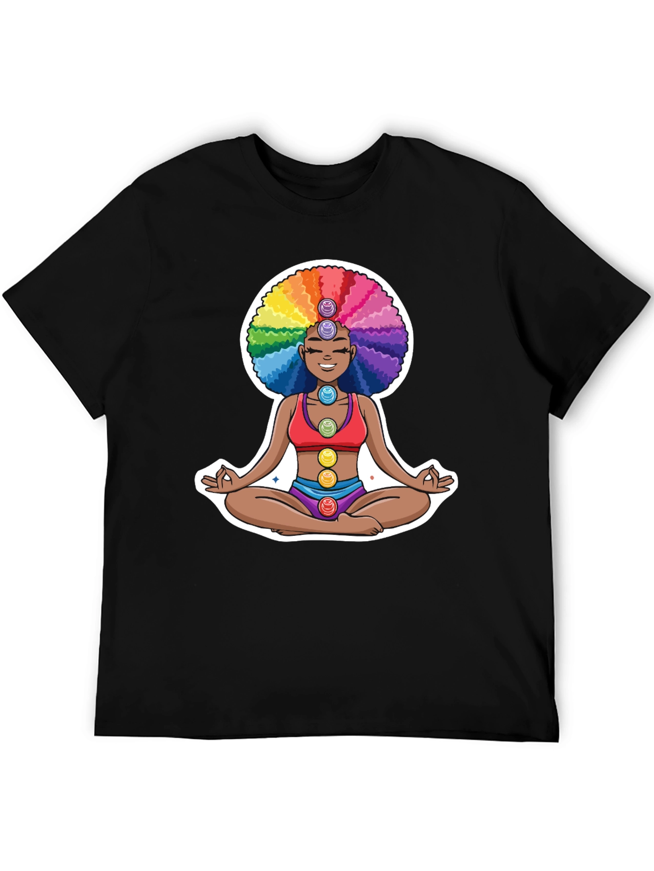 Chakra Afro T-Shirt: Meditating Rainbow Yoga Tee