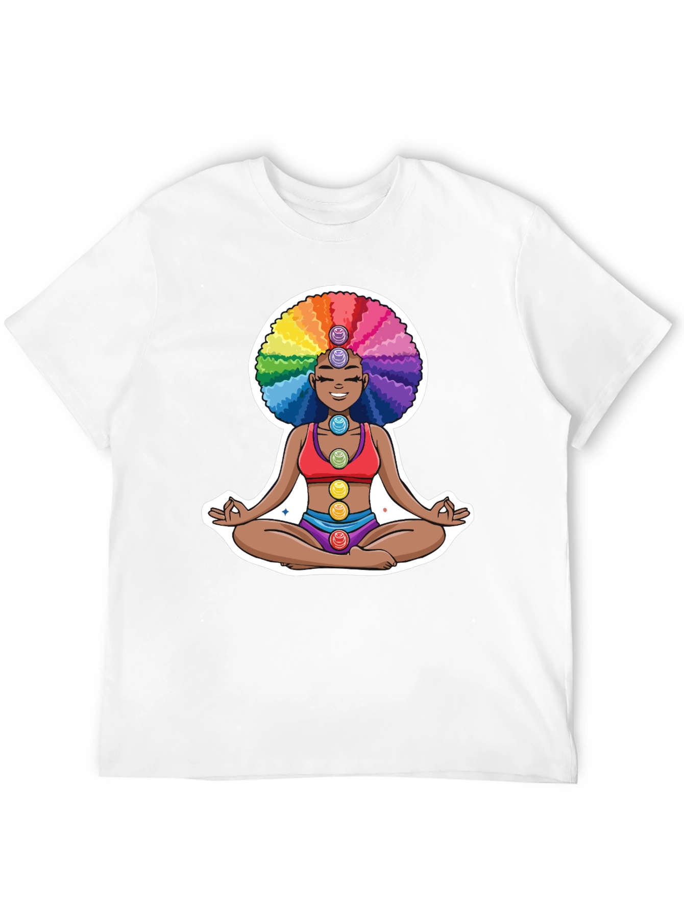 Chakra Afro T-Shirt: Meditating Rainbow Yoga Tee