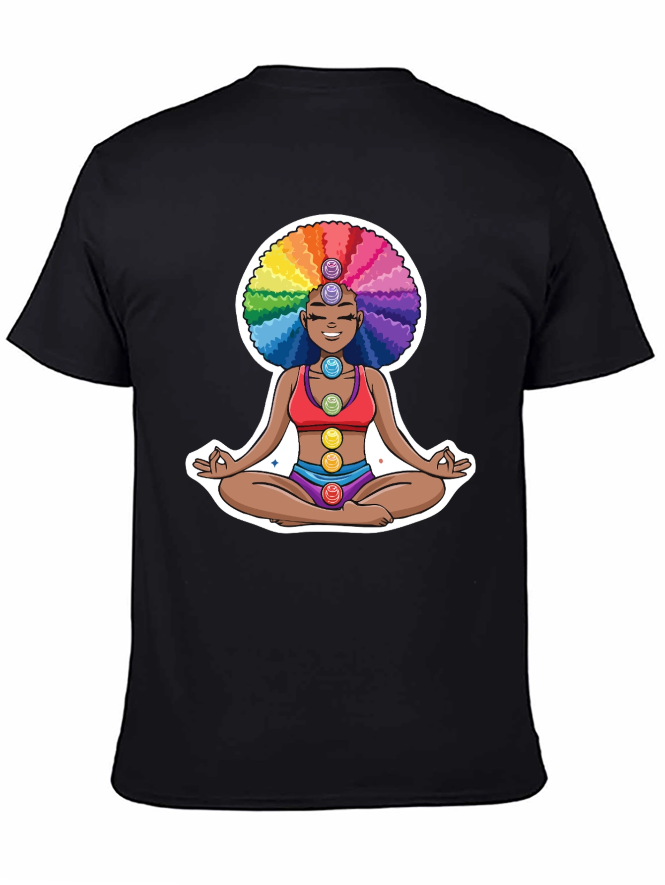 Chakra Afro T-Shirt: Meditating Rainbow Yoga Tee