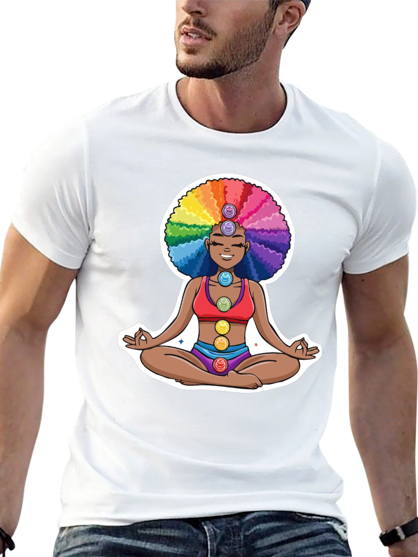 Chakra Afro T-Shirt: Meditating Rainbow Yoga Tee
