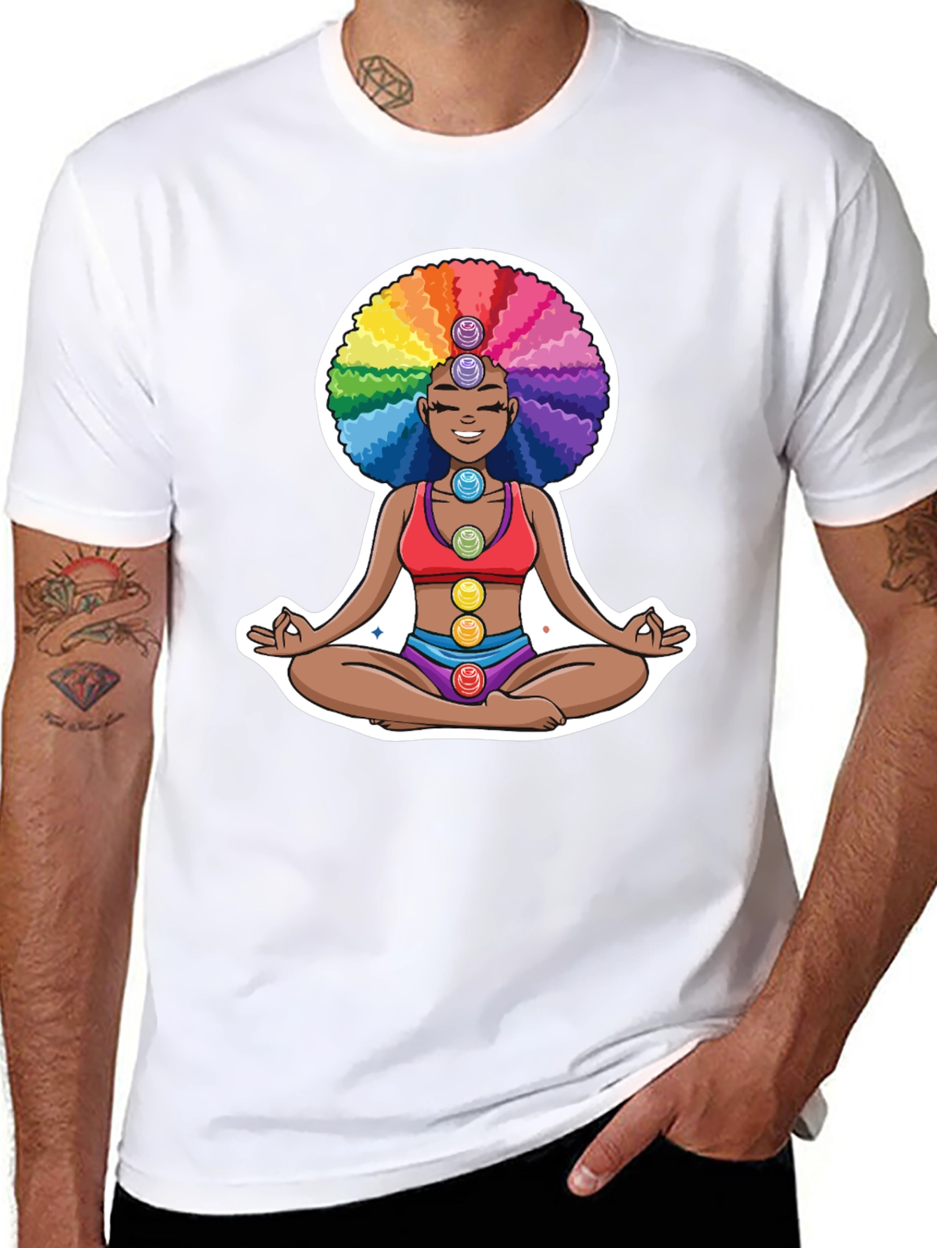 Chakra Afro T-Shirt: Meditating Rainbow Yoga Tee