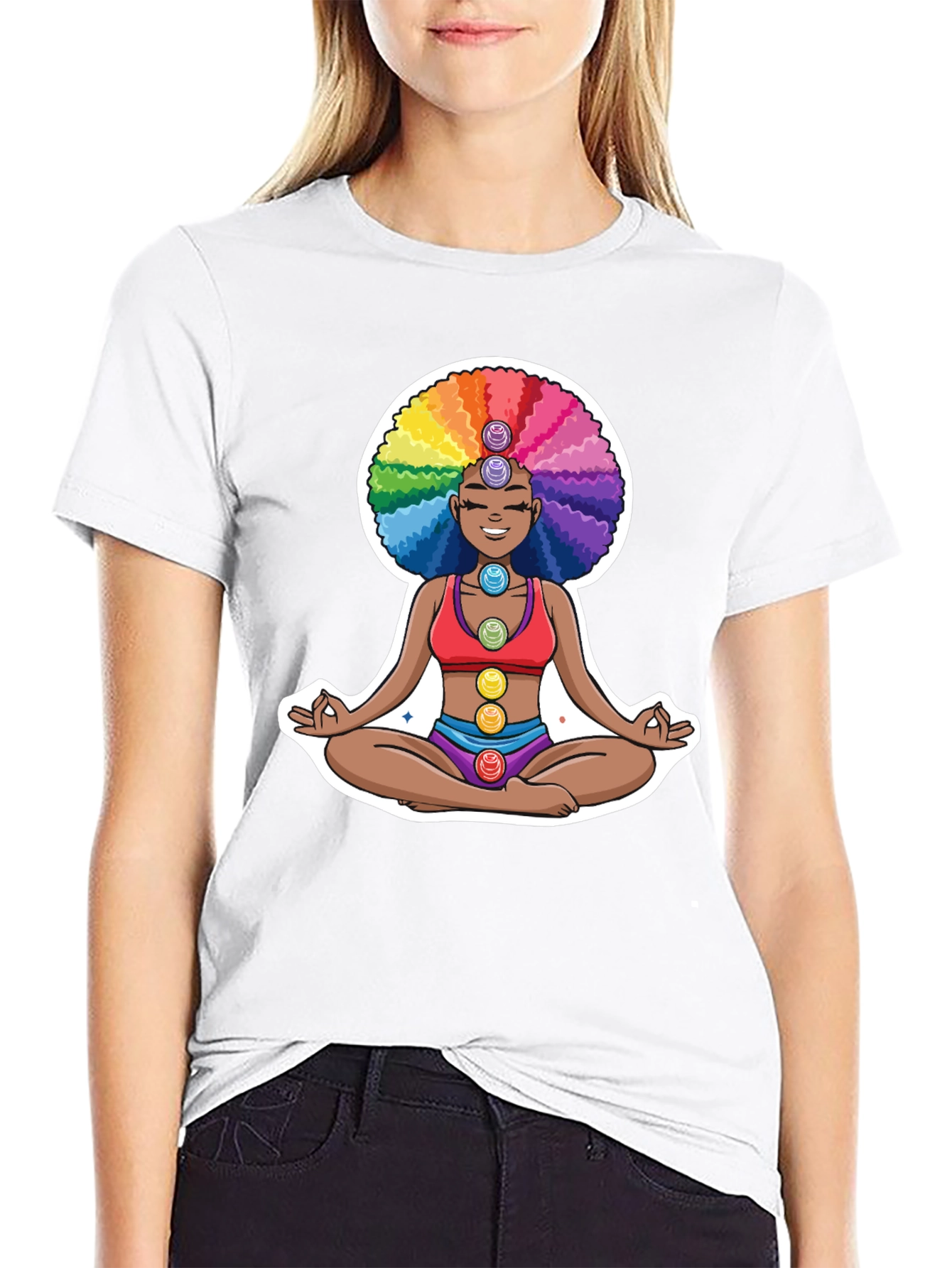 Chakra Afro T-Shirt: Meditating Rainbow Yoga Tee