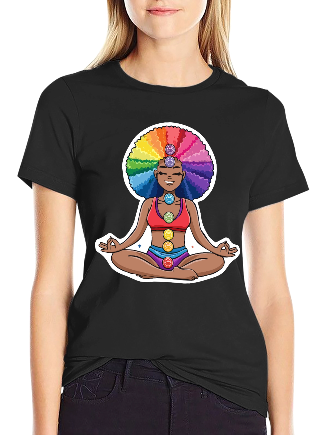 Chakra Afro T-Shirt: Meditating Rainbow Yoga Tee