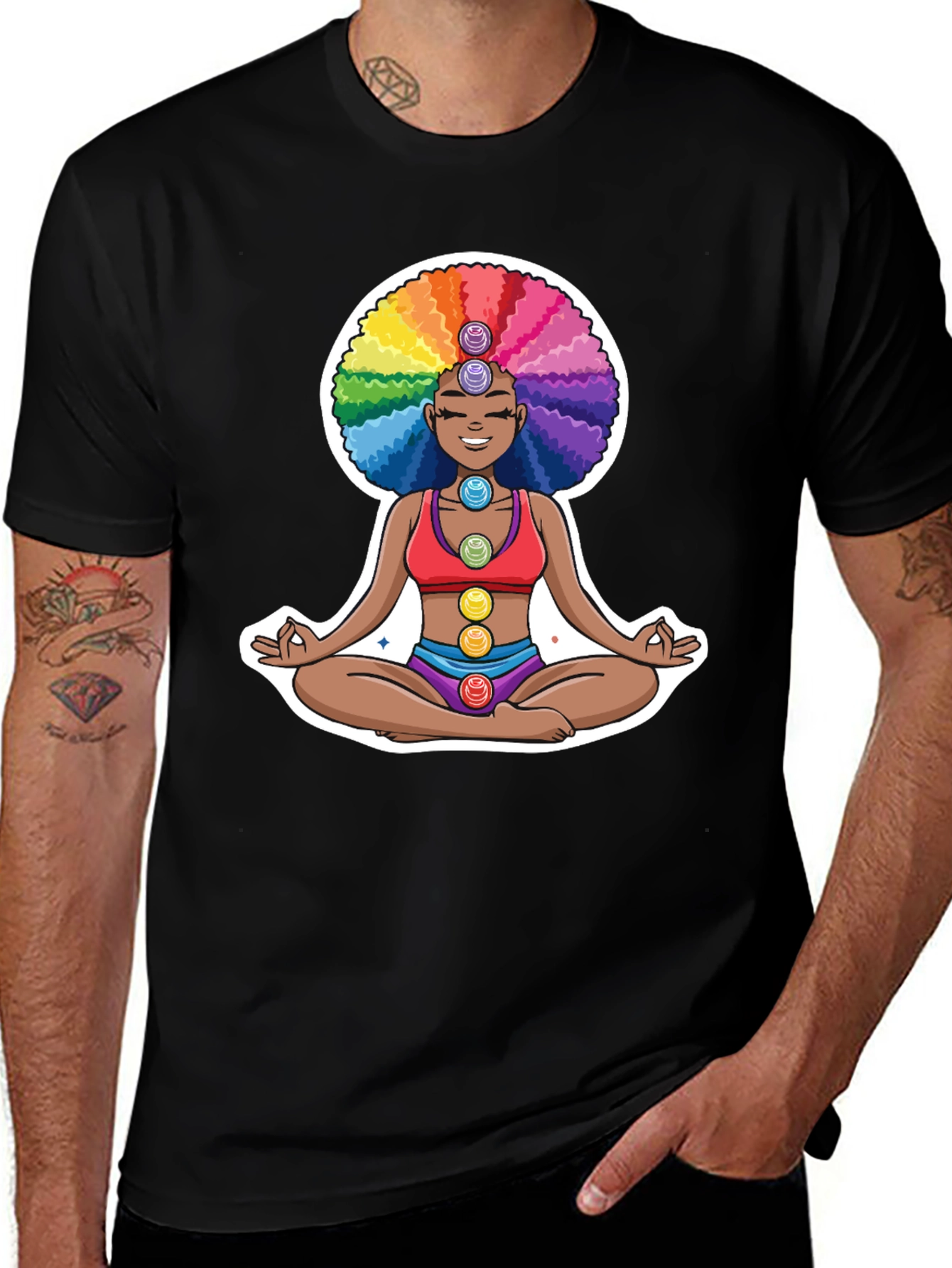 Chakra Afro T-Shirt: Meditating Rainbow Yoga Tee