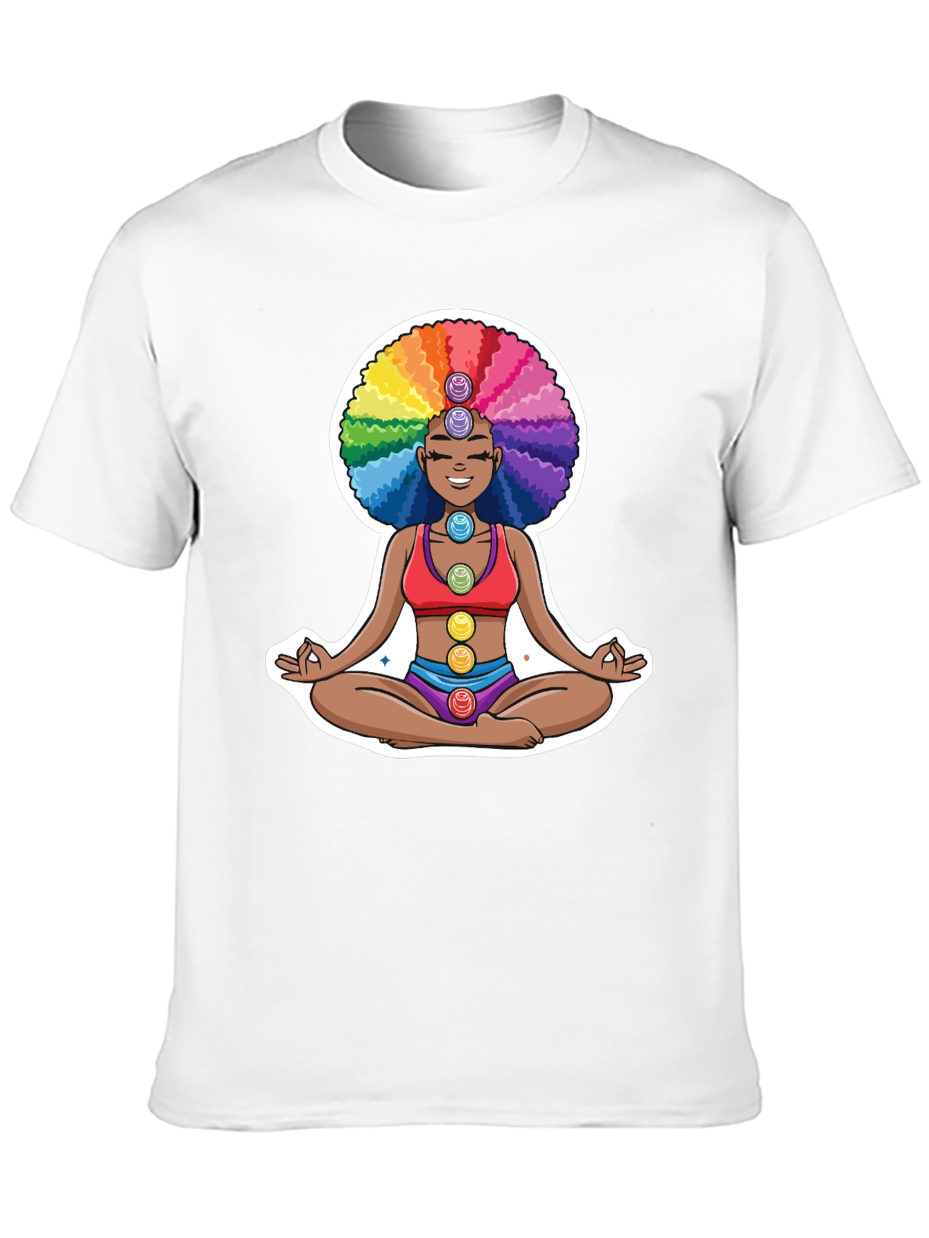 Chakra Afro T-Shirt: Meditating Rainbow Yoga Tee