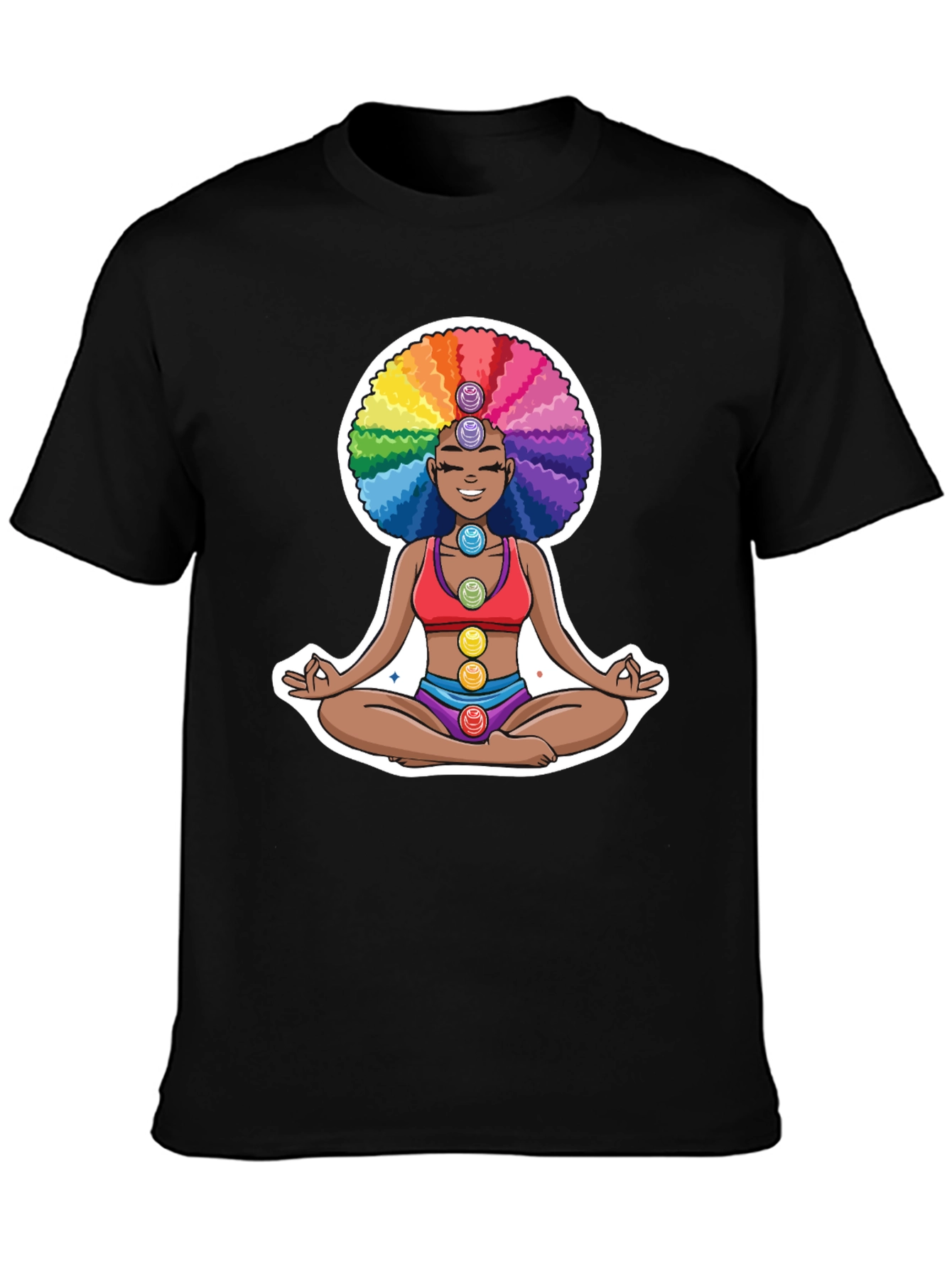 Chakra Afro T-Shirt: Meditating Rainbow Yoga Tee