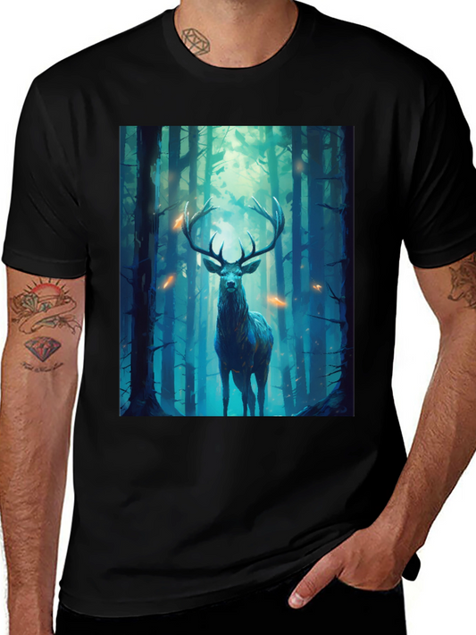 Deer in Forest Graphic Tee - Black Unisex T-Shirt