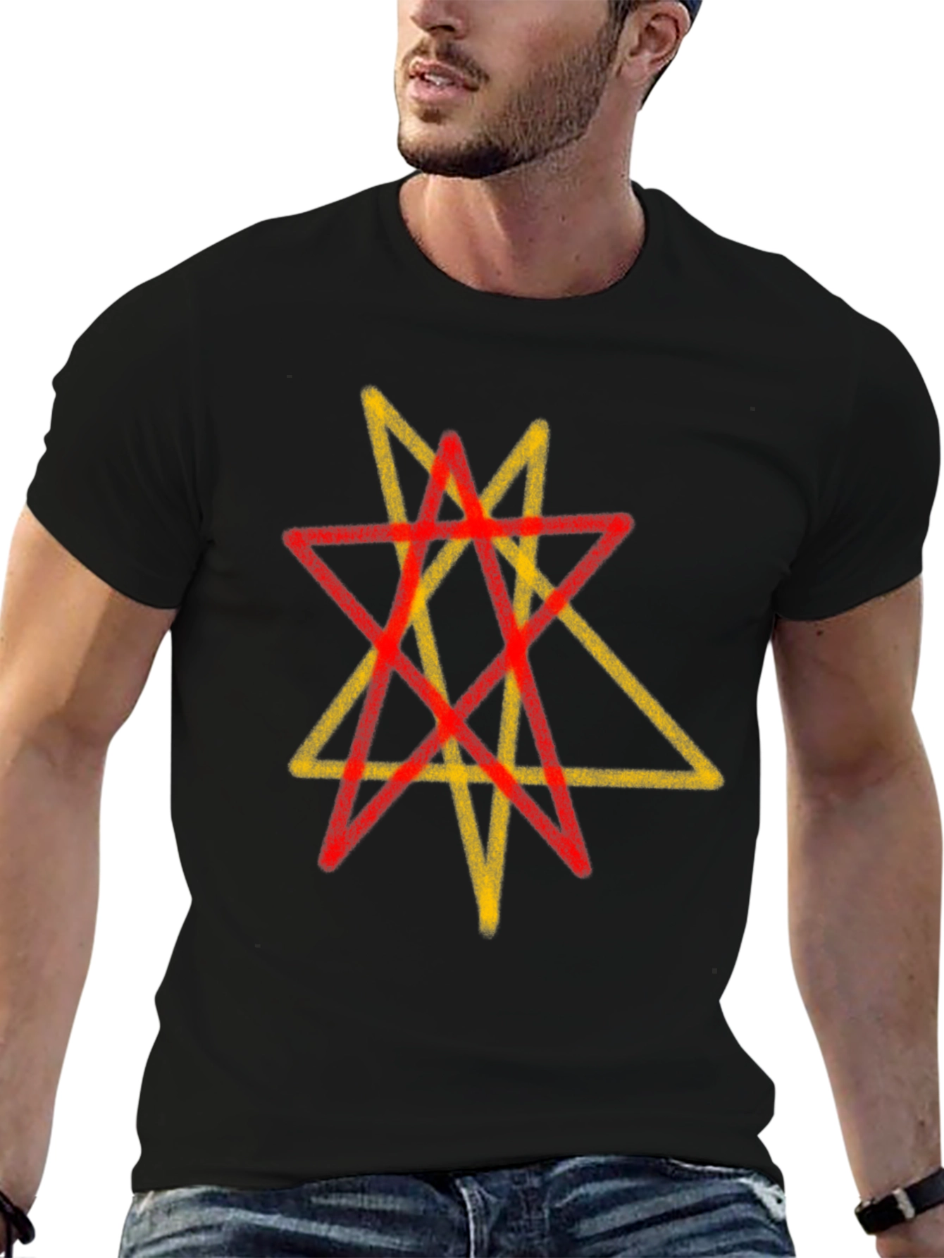Geometric Star Graphic Tee - Black