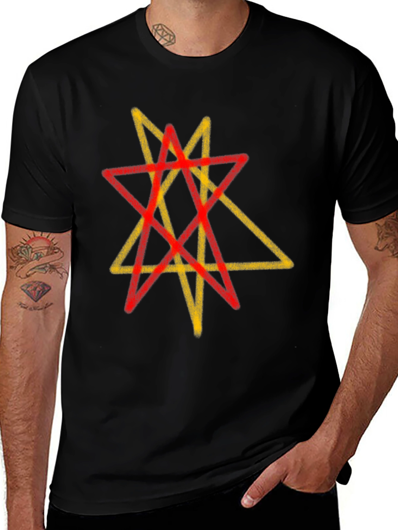 Geometric Star Graphic Tee - Black