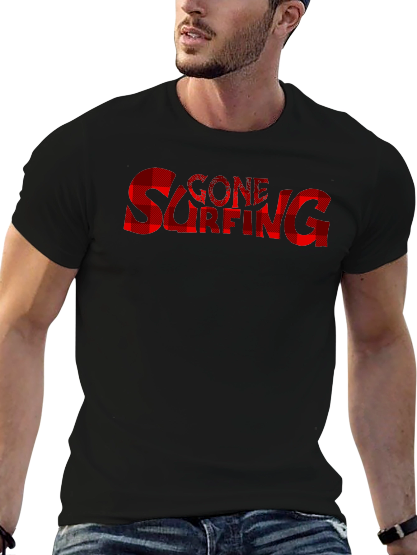 Gone Surfing Buffalo Plaid Graphic Tee