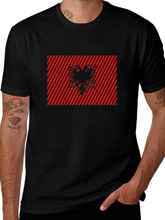 Albanian Eagle Graphic Tee - Red & Black Stripes