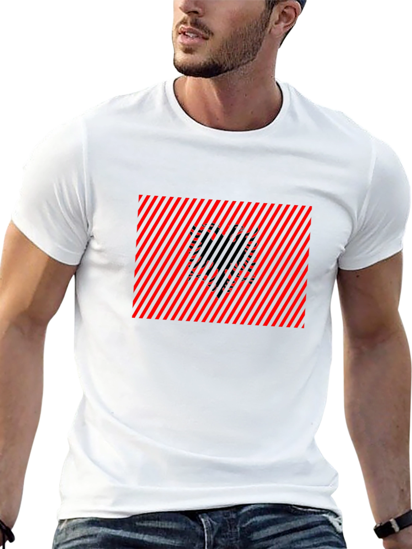 Albanian Eagle Graphic Tee - Red & Black Stripes
