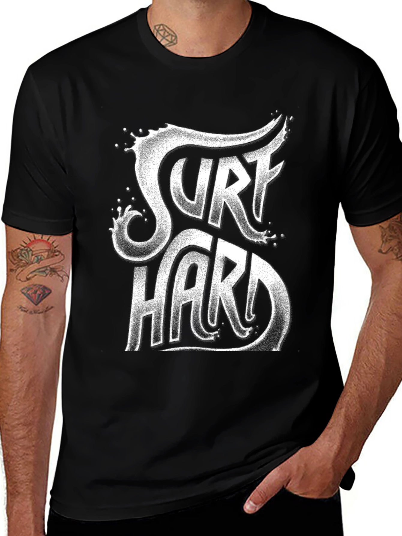 Surf Hard Graphic Tee - Black Cotton T-Shirt