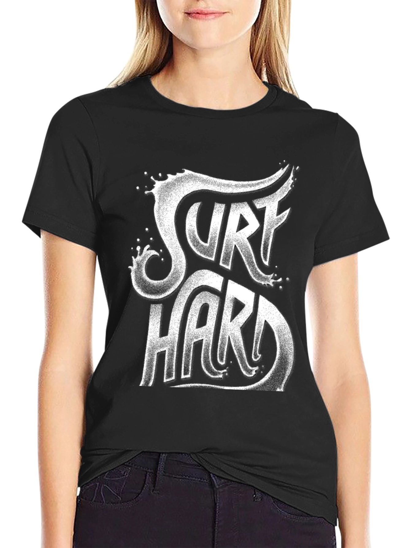 Surf Hard Graphic Tee - Black Cotton T-Shirt