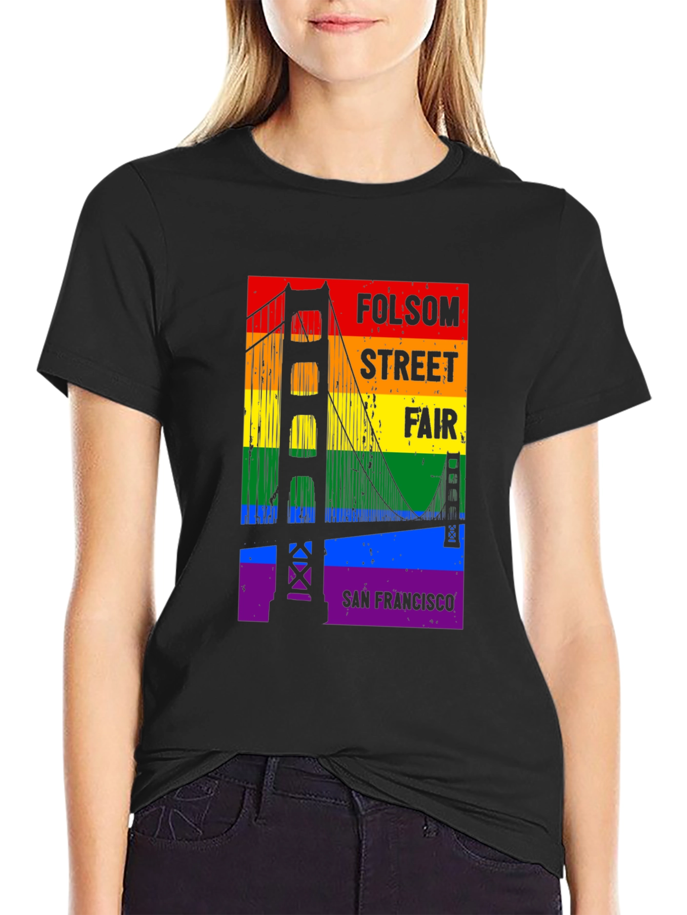 Folsom Street Fair Rainbow Bridge Black T-Shirt