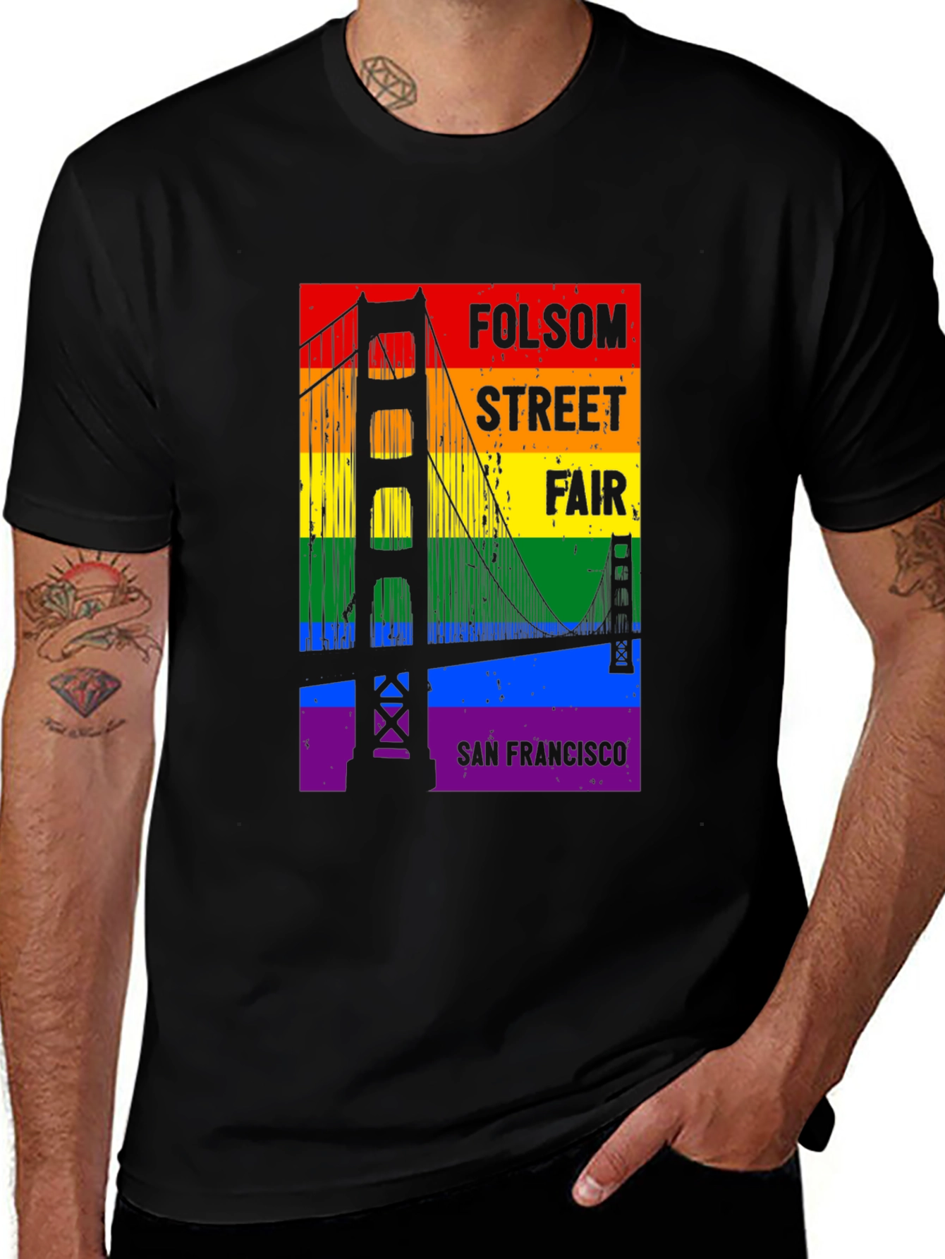 Folsom Street Fair Rainbow Bridge Black T-Shirt