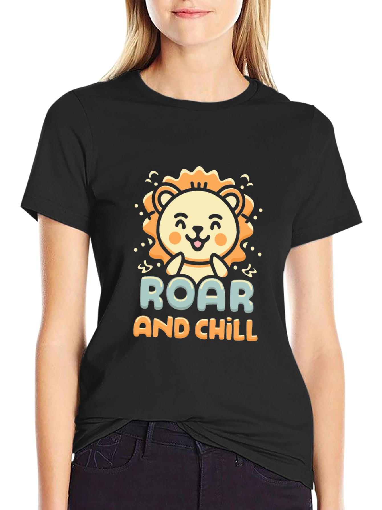 Roar and Chill Lion Graphic Black T-Shirt