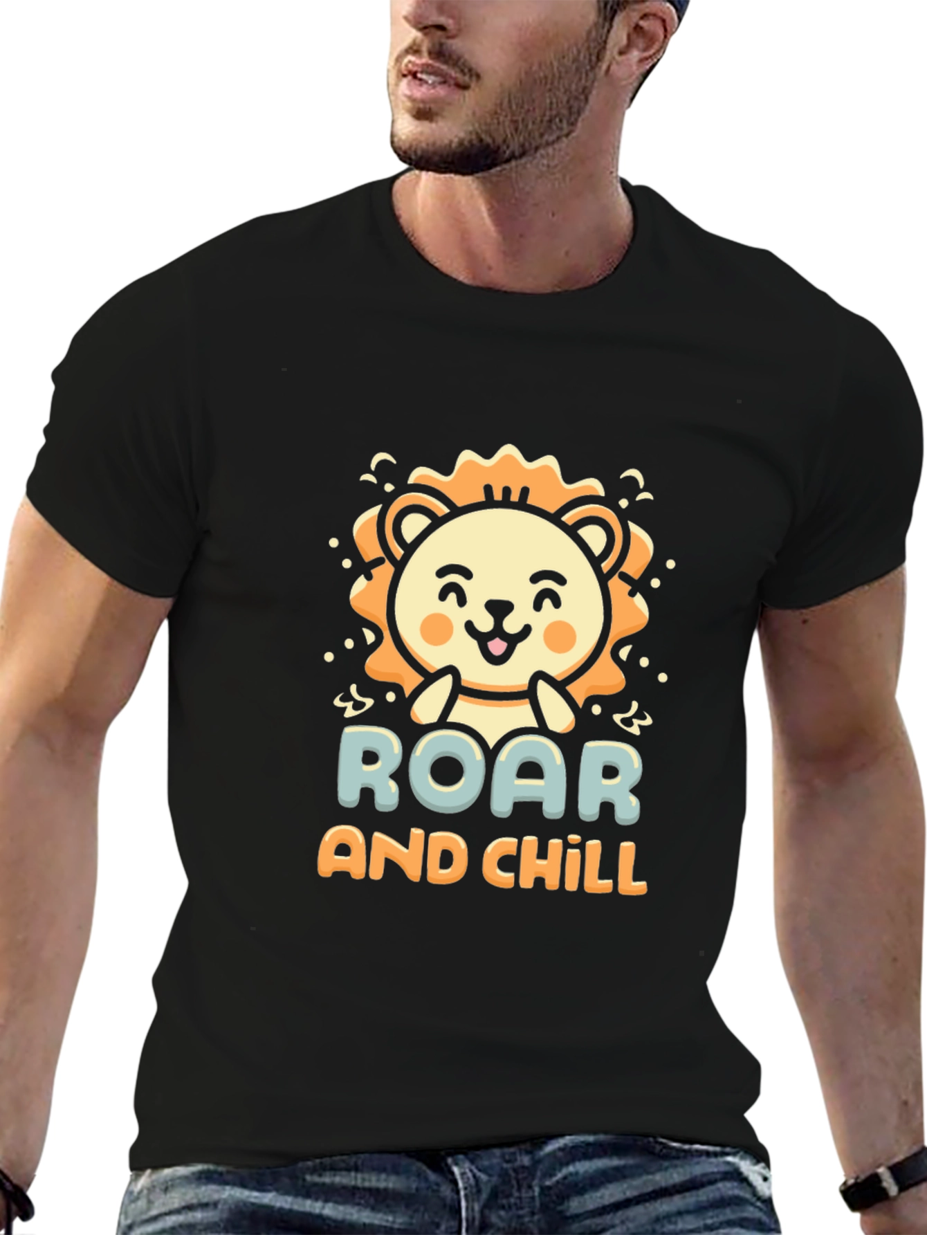 Roar and Chill Lion Graphic Black T-Shirt