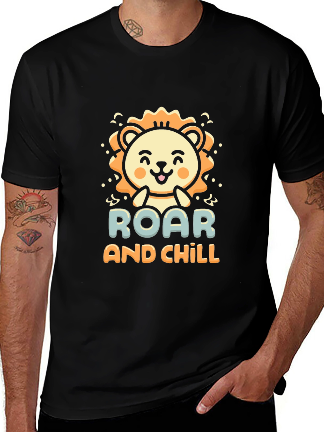 Roar and Chill Lion Graphic Black T-Shirt