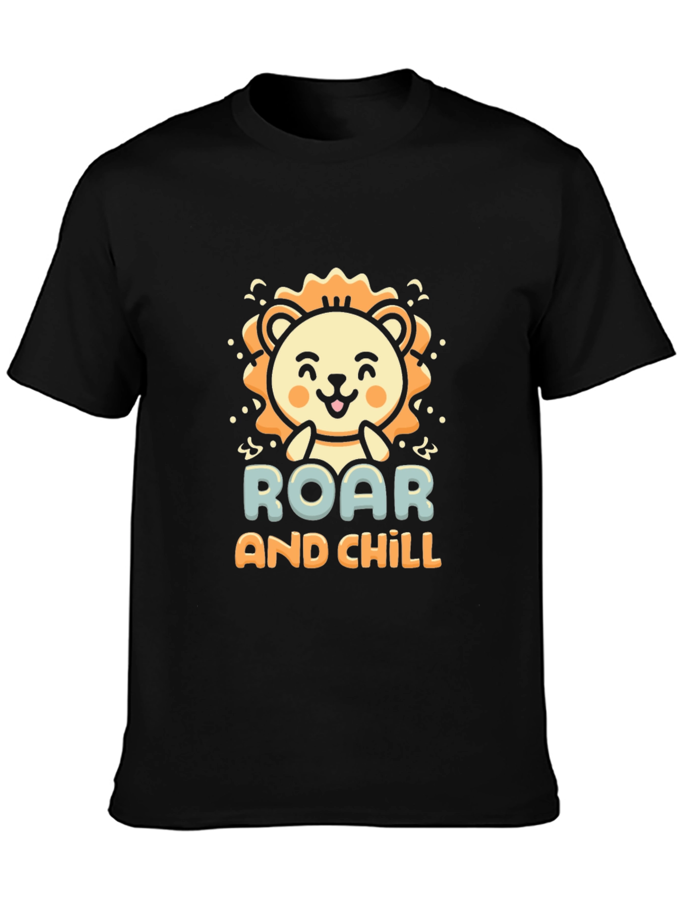 Roar and Chill Lion Graphic Black T-Shirt
