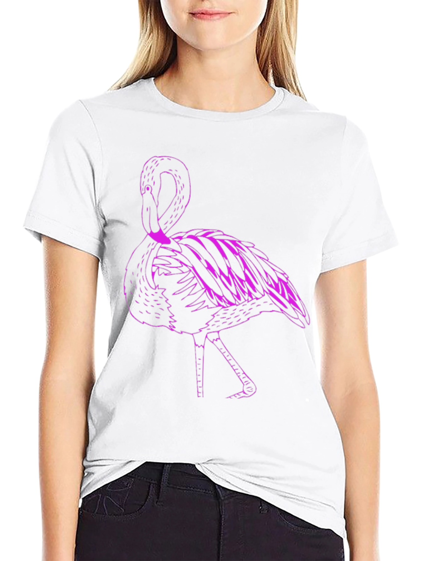 Black T-Shirt with Pink Flamingo Graphic