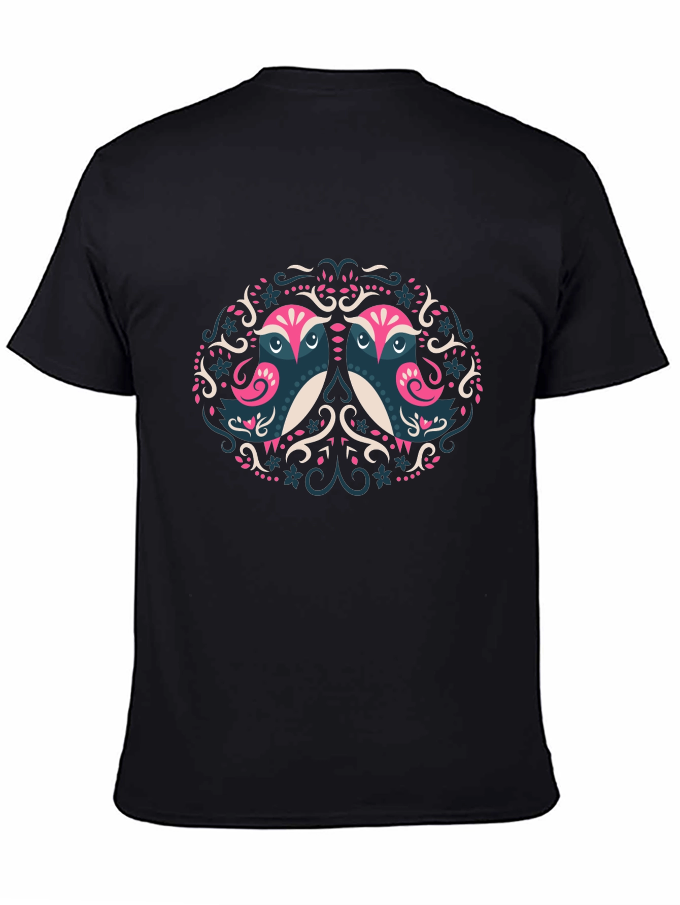Artistic Owl Graphic Print Black T-Shirt