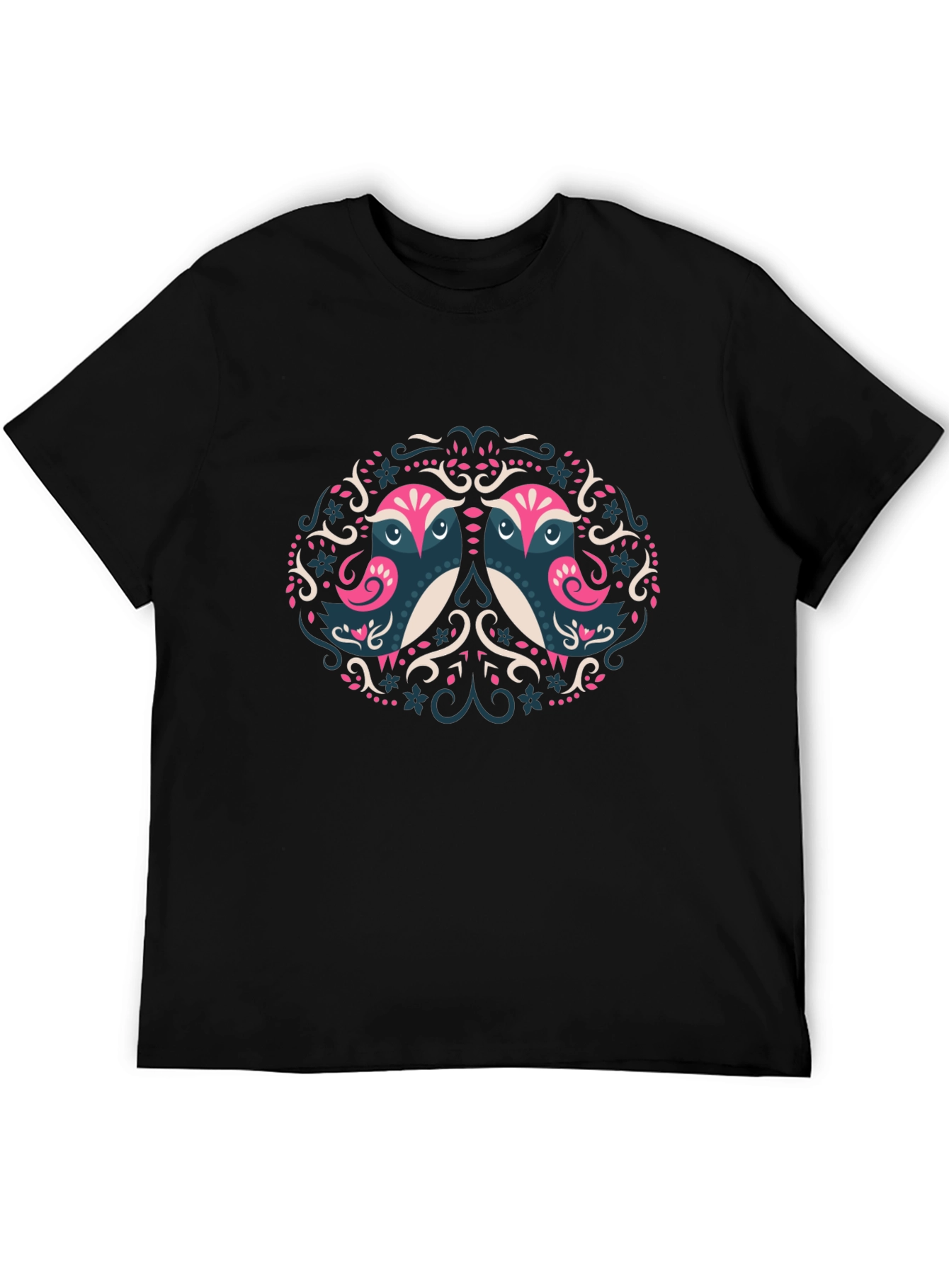 Artistic Owl Graphic Print Black T-Shirt