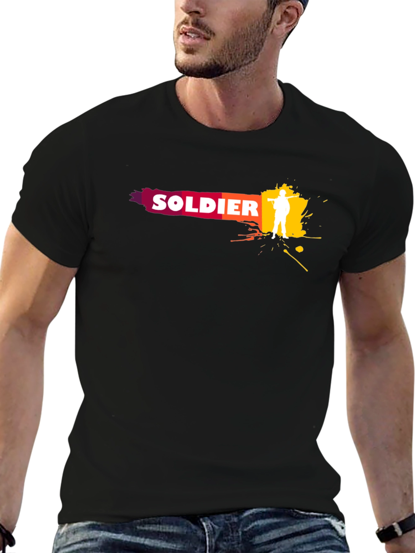 Soldier Graphic Print T-Shirt - Black